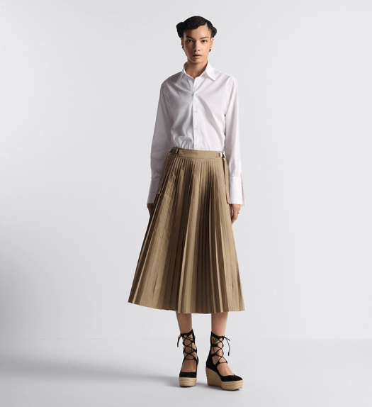 Dior o1w1db10925 441J69 Pleated Mid-Length Midi Skirt in Beige Size 25" / US 0 / IT 36 - 4 Thumbnail