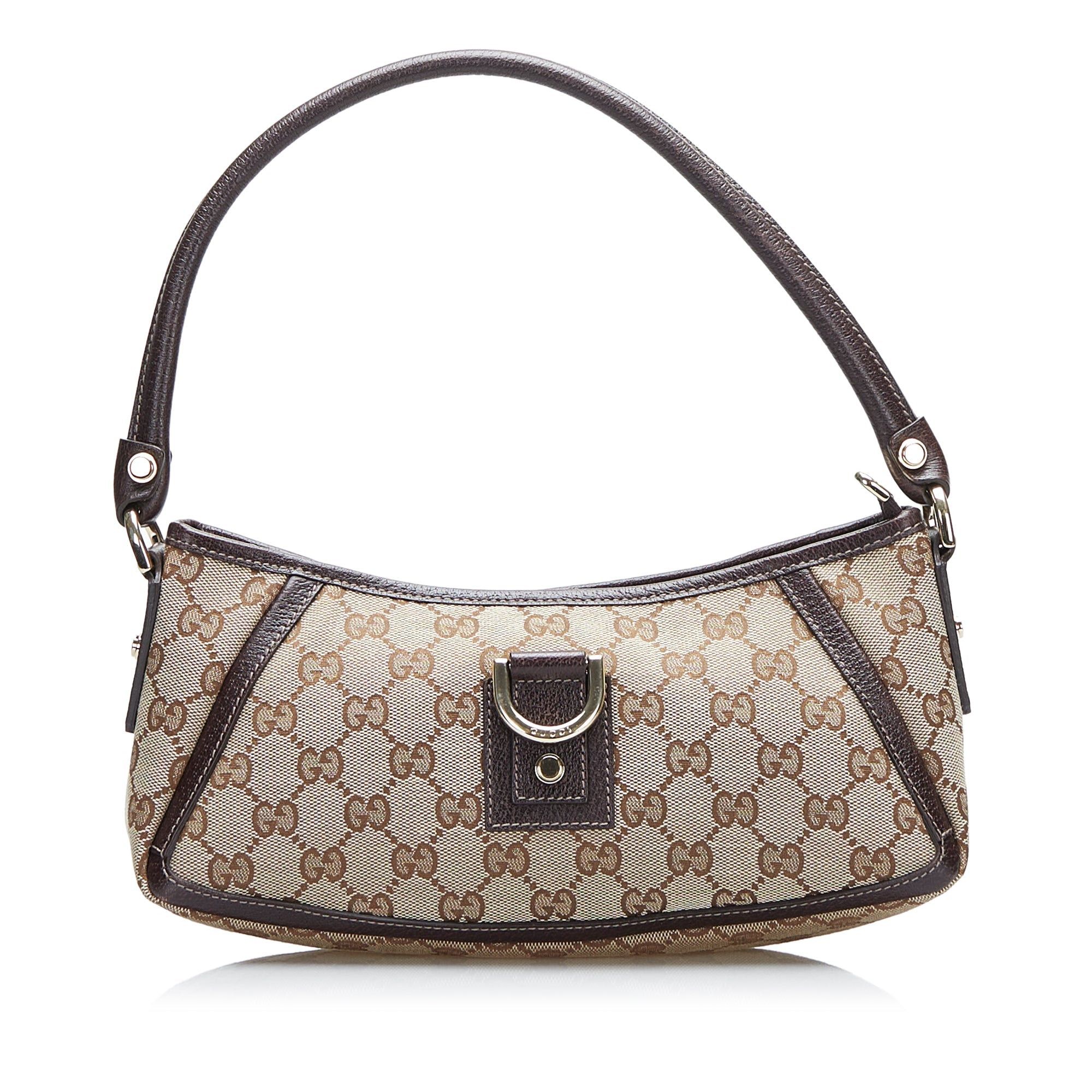 image of Gucci GG Canvas Abbey D-Ring Baguette Brown in White, Women's