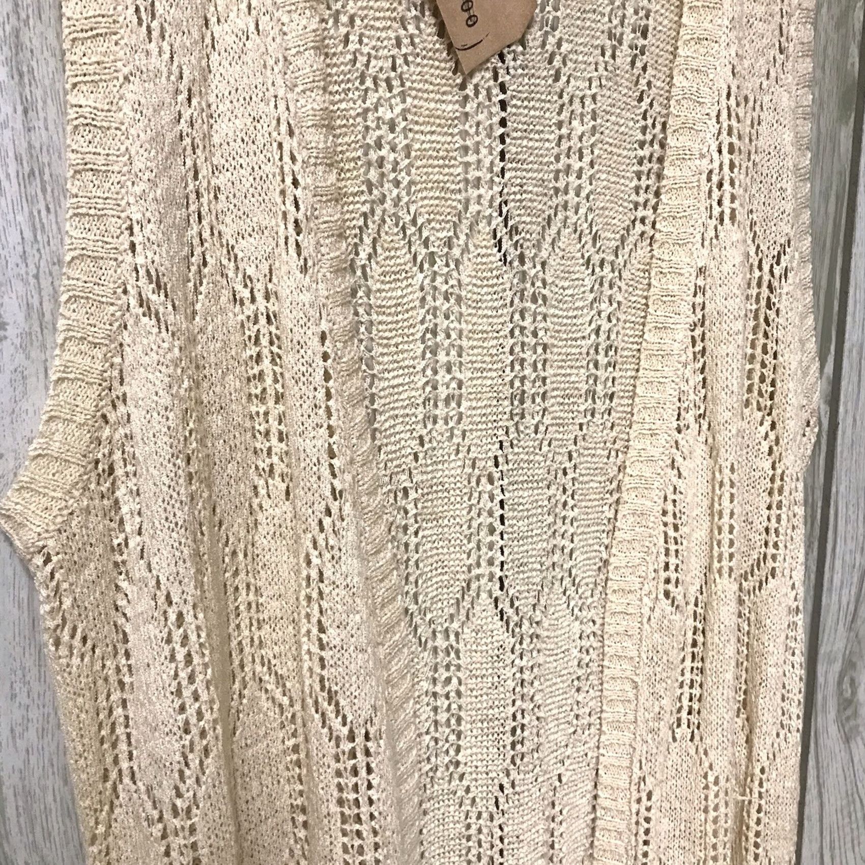 Vintage Mono B Women Cream Crochet Knit Open Front Sleeveless Maxi Cardigan Duster M Size M / US 6-8 / IT 42-44 - 3 Thumbnail
