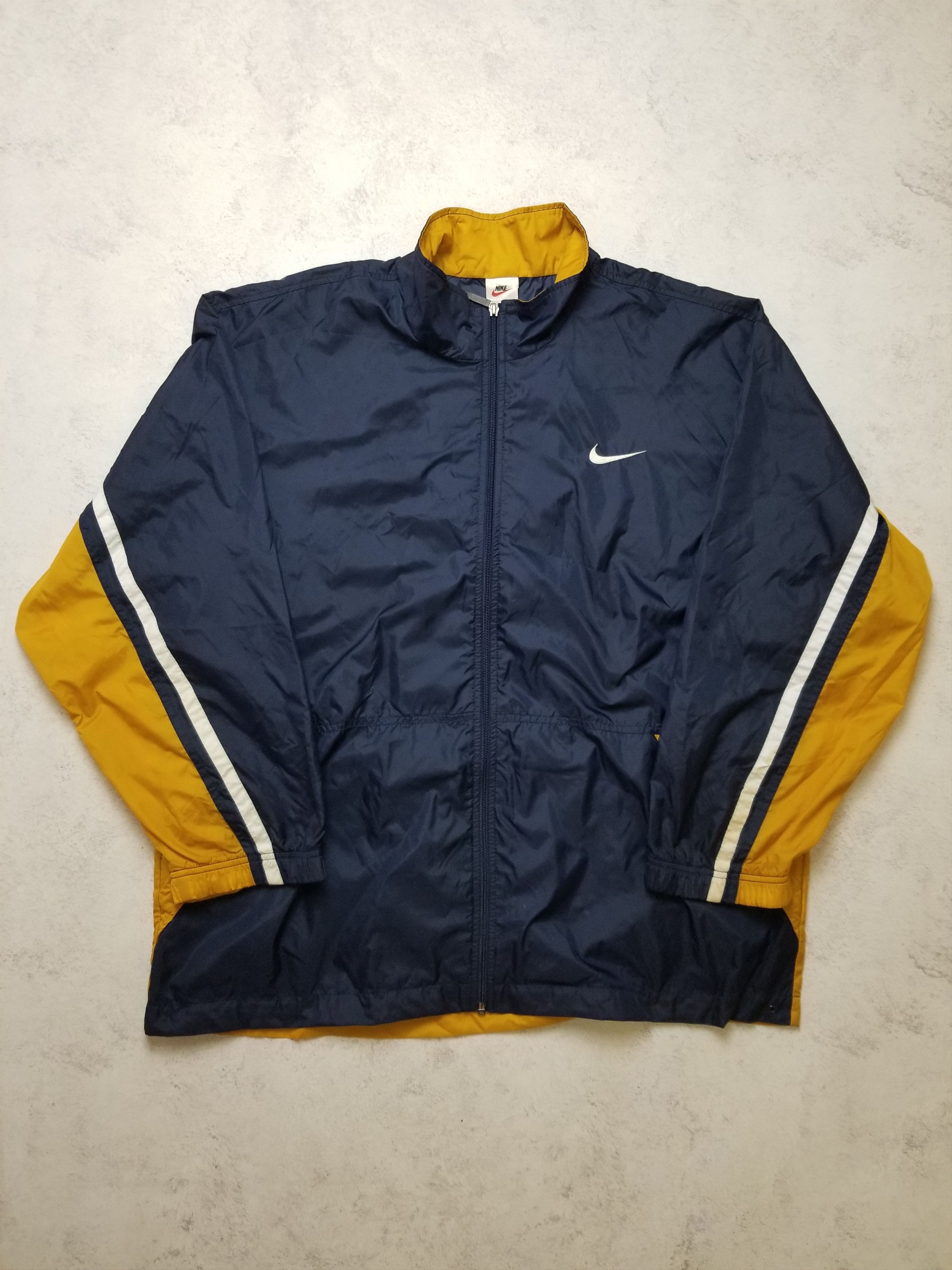 Nike Vintage Nike 90s Windbreaker Jacket Lined Navy Blue Mustard Size US XL / EU 56 / 4 - 4 Thumbnail