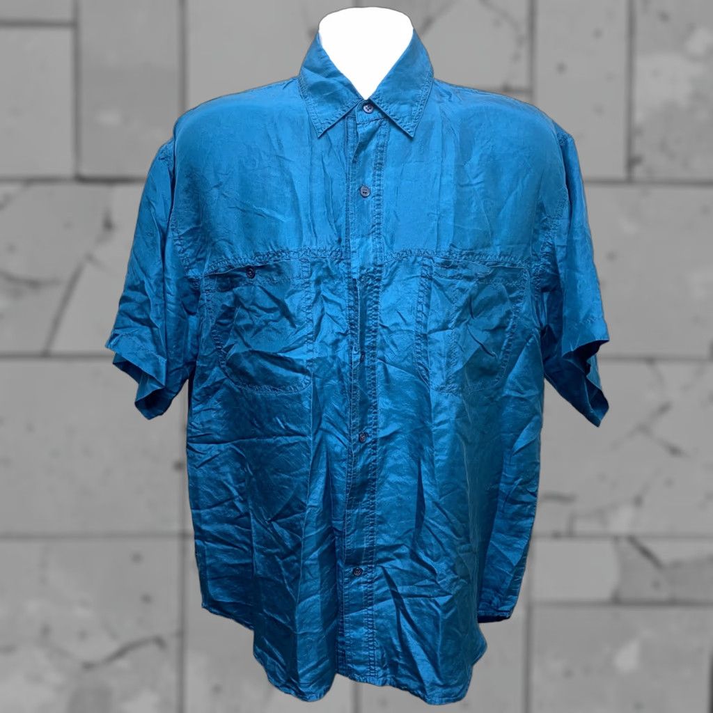 Vintage Ruok Mens Blue Silk Short Sleeve Button-Down Shirt M Button Front Collar Up Shirt Mens Regular Size M Size US M / EU 48-50 / 2 - 1 Thumbnail