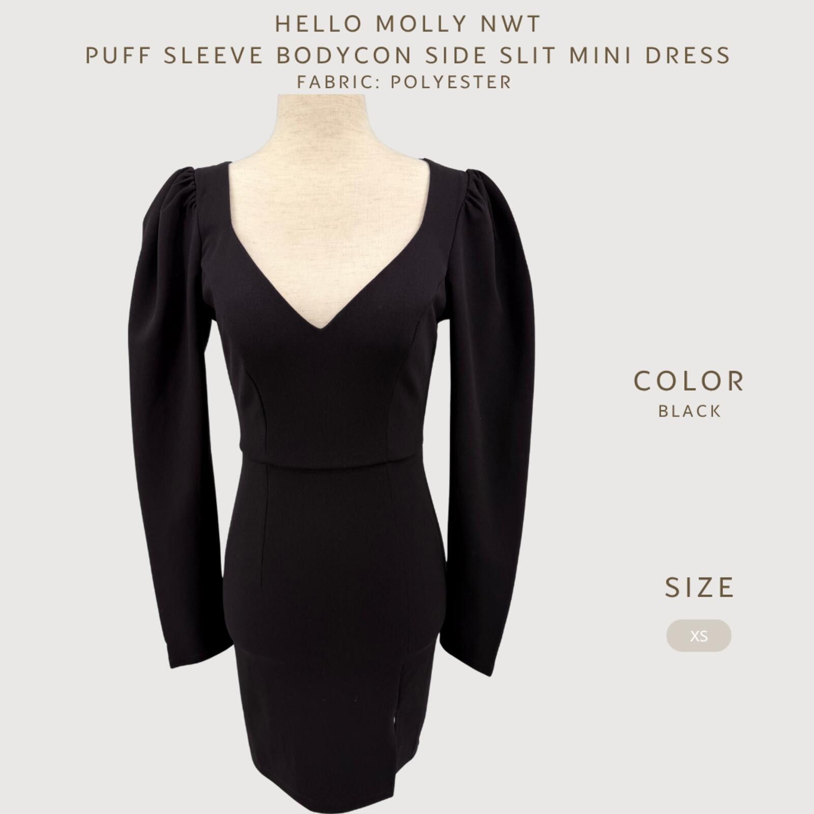 Other Hello Molly Puff Sleeve Bodycon Mini Dress Black XS Size XS / US 0-2 / IT 36-38 - 2 Thumbnail
