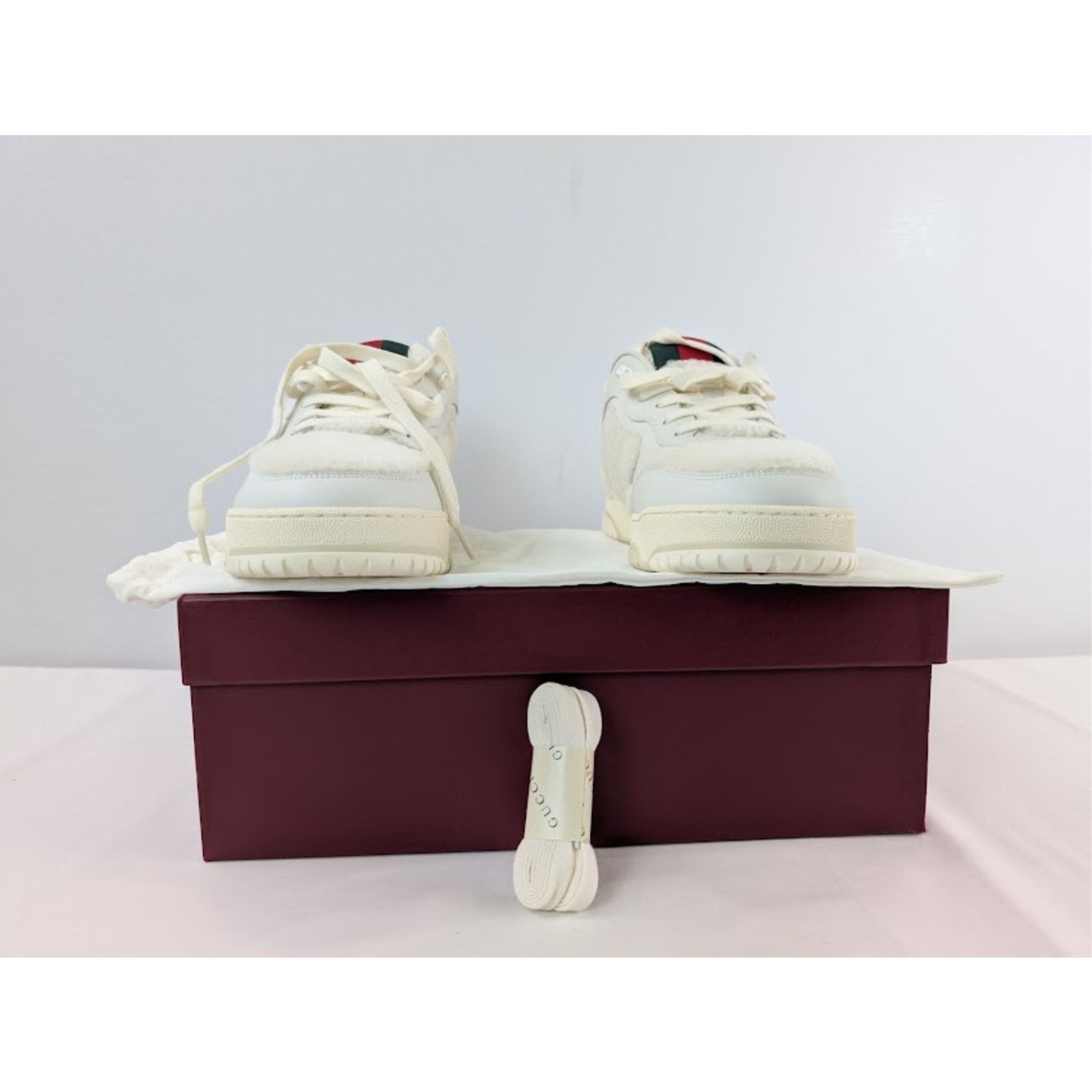 Gucci o1rshd1 Leather Re-Web Sneaker in White Merino Wool-Effect Size US 10 / EU 43 - 18 Thumbnail