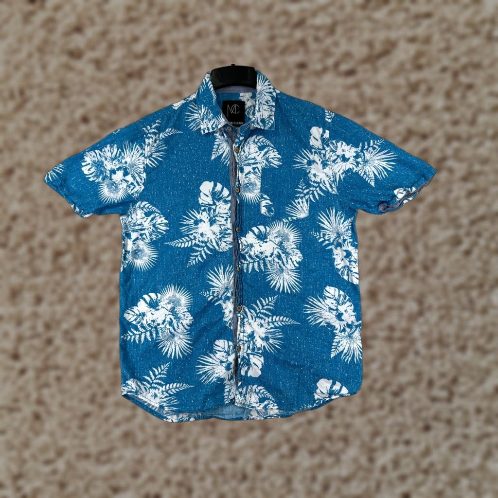 Vintage Modern Culture Shirt Mens XL Blue Floral Palm Print Hawaiian Cotton Size US XL / EU 56 / 4 - 1 Thumbnail