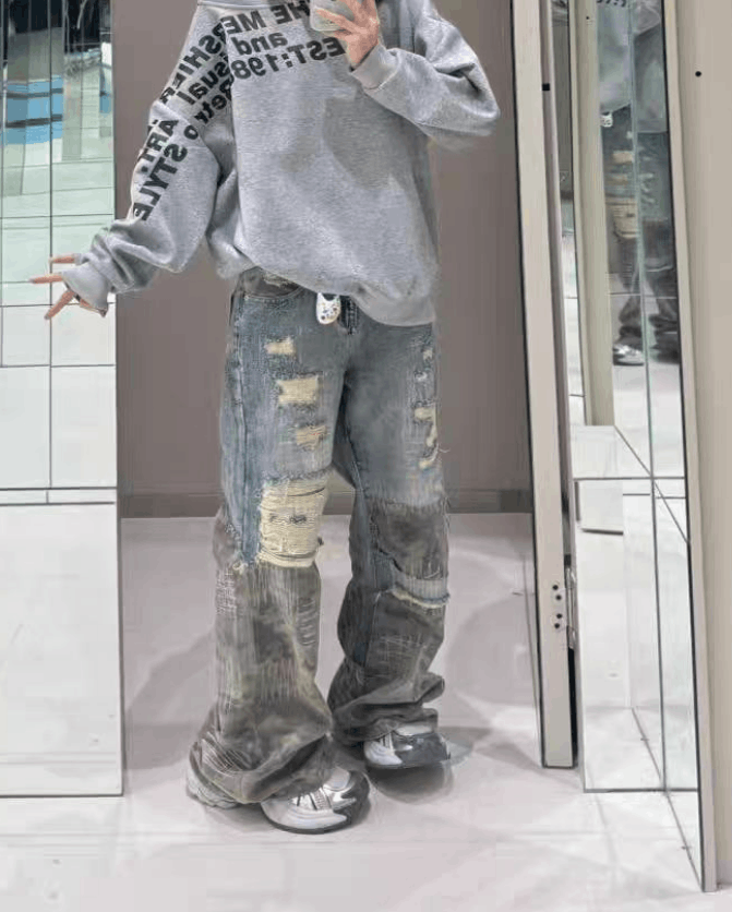Japanese Brand × Jean Retro Ripped Wide Leg Jeans Style Size US 29 - 1 Thumbnail