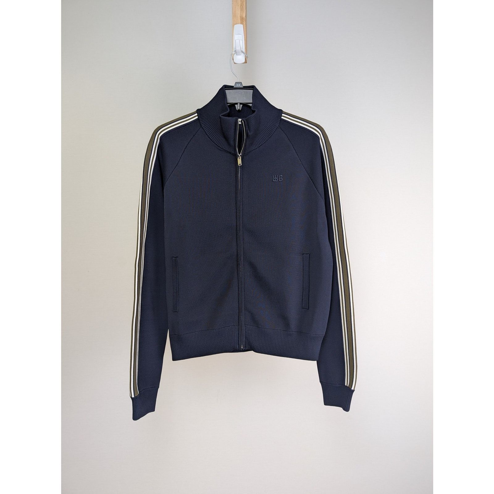 o1rshd1 Bright Rayon Yarn Tide Track Top in Navy