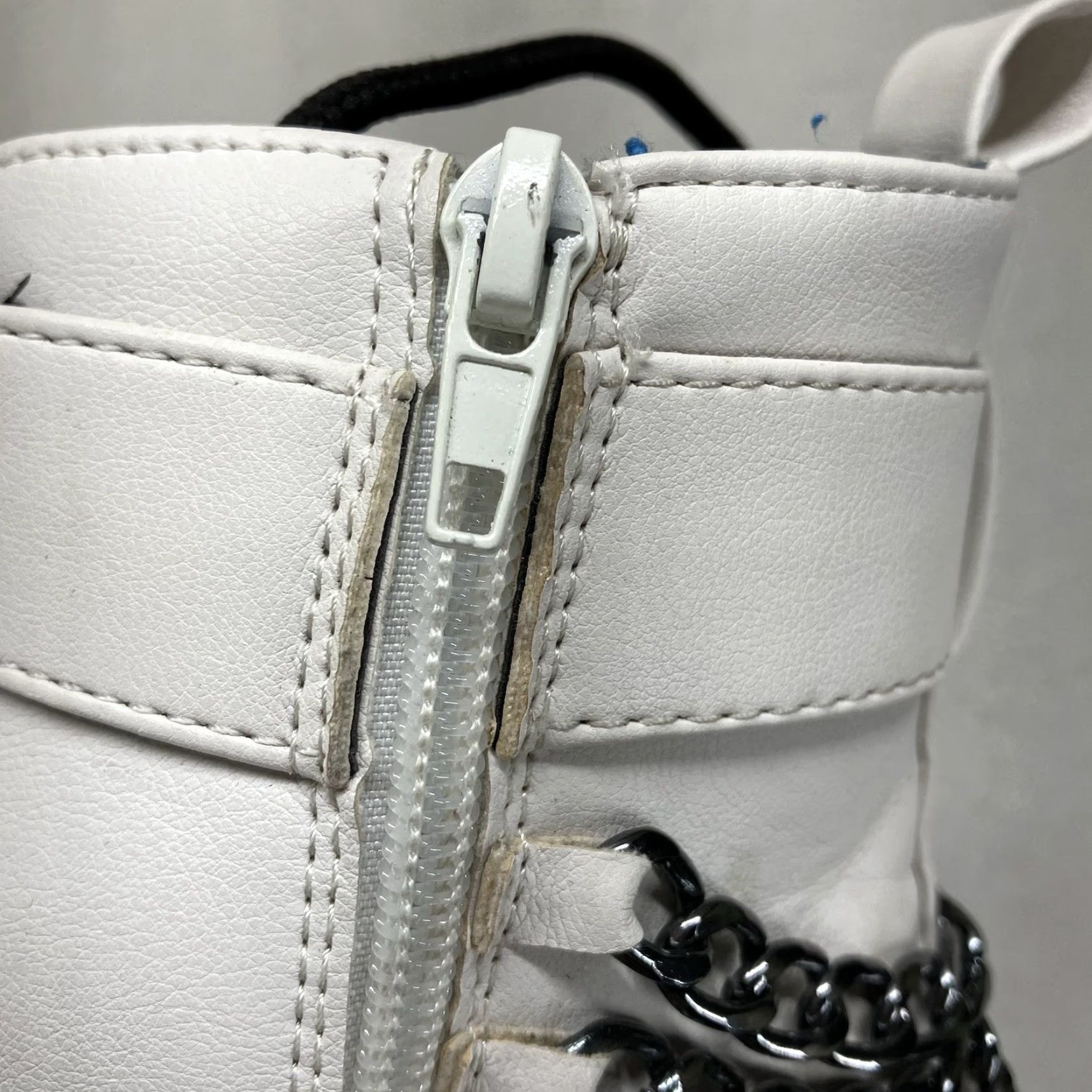 Sugar SUGAR Combat Boot White Ankle Size 7.5 Block Heel Punk Chains Buckles Womens Size US 7.5 / IT 37.5 - 7 Thumbnail