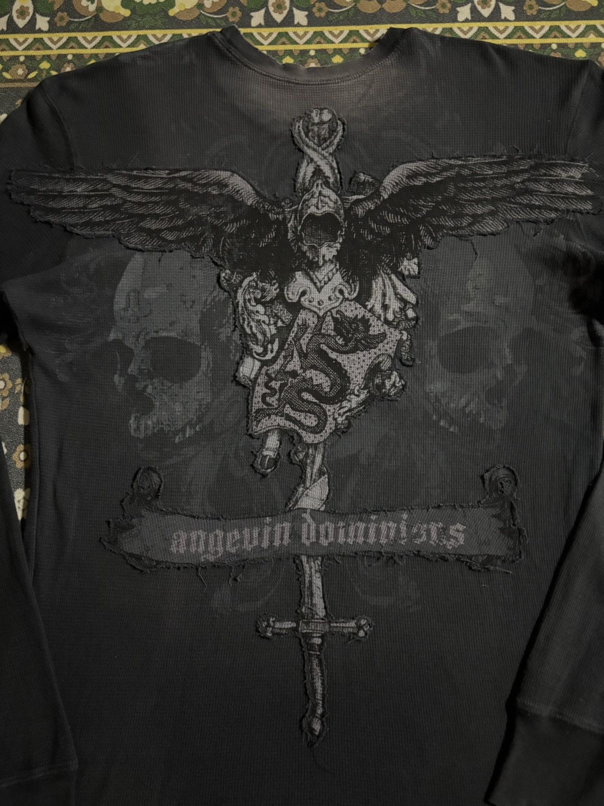 Affliction Monarchy Cross Skull Distressed Style Knit Long Sleeve Tee Size US M / EU 48-50 / 2 - 3 Thumbnail