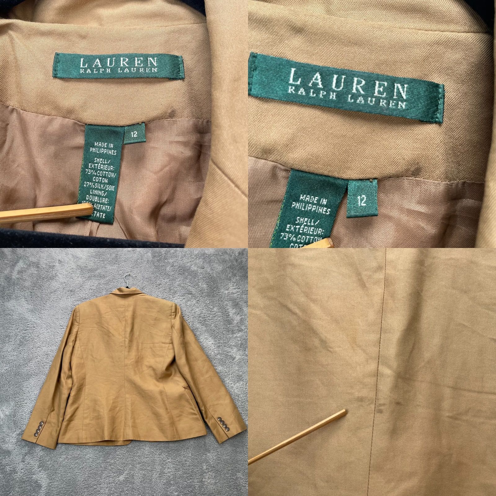 Ralph Lauren Lauren Ralph Lauren Jacket Womens 12 Brown Blazer Coat Cotton Single Breasted Notch Lapel Regular Size 12 Womens Brown Jacket Men? Women? Size XL / US 12-14 / IT 48-50 - 8 Thumbnail