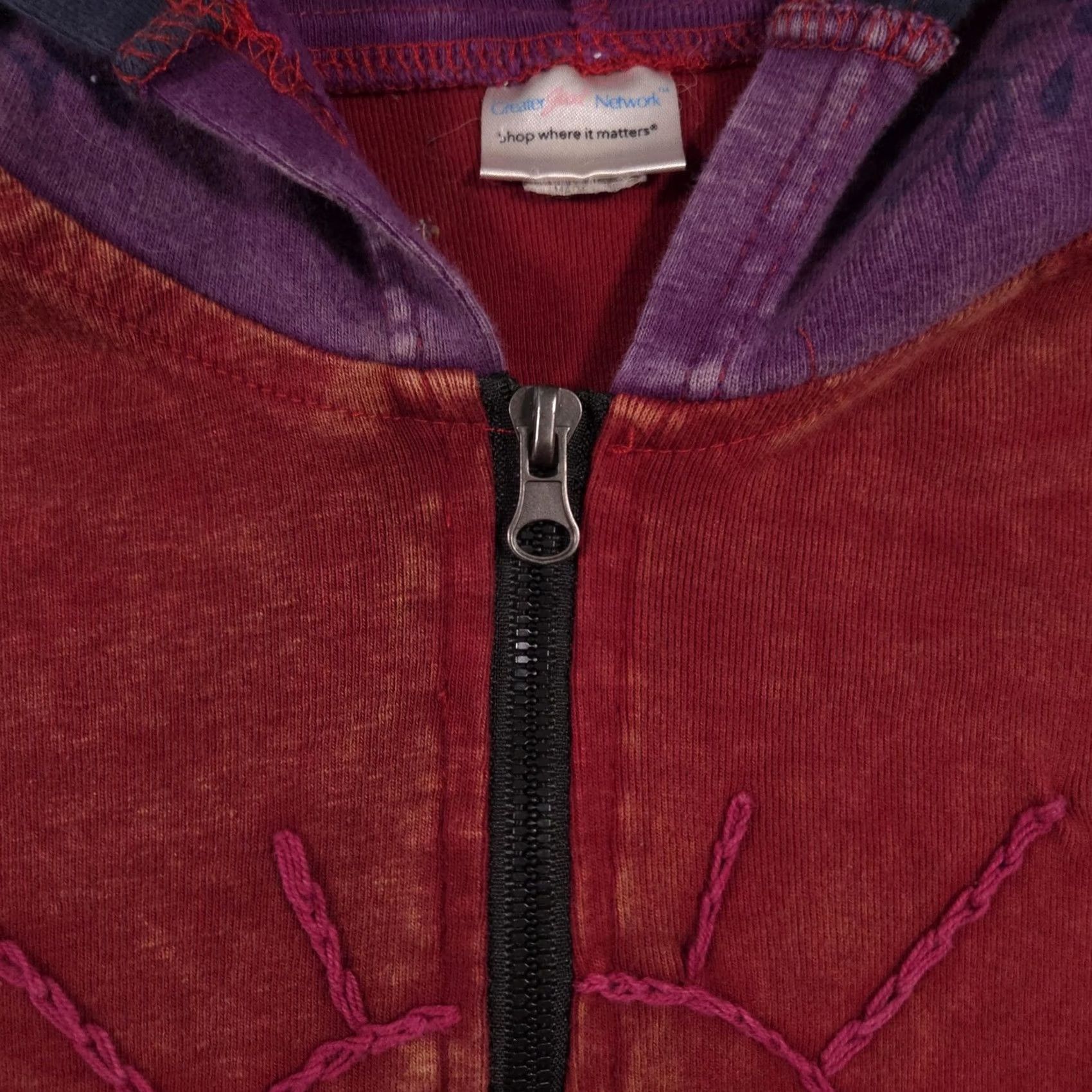 Vintage GreaterGood Network Hoodie Womens Large Red Patchwork Sun Zip Boho Hippie Multi Size L / US 10 / IT 46 - 5 Thumbnail