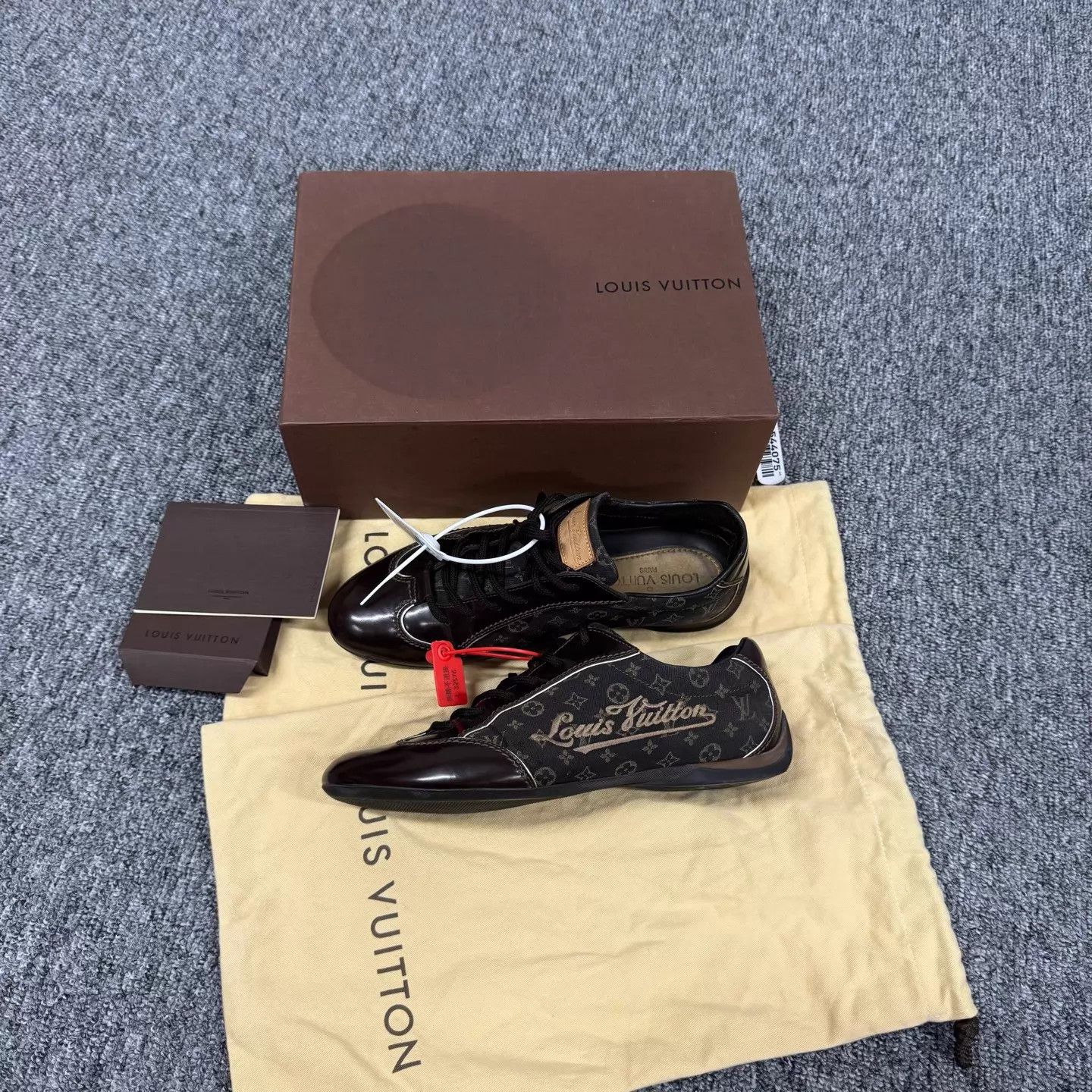 Louis Vuitton LV Black Color Block Logo Embroidered Leather Shoes Size US 6.5 / IT 36.5 - 2 Thumbnail