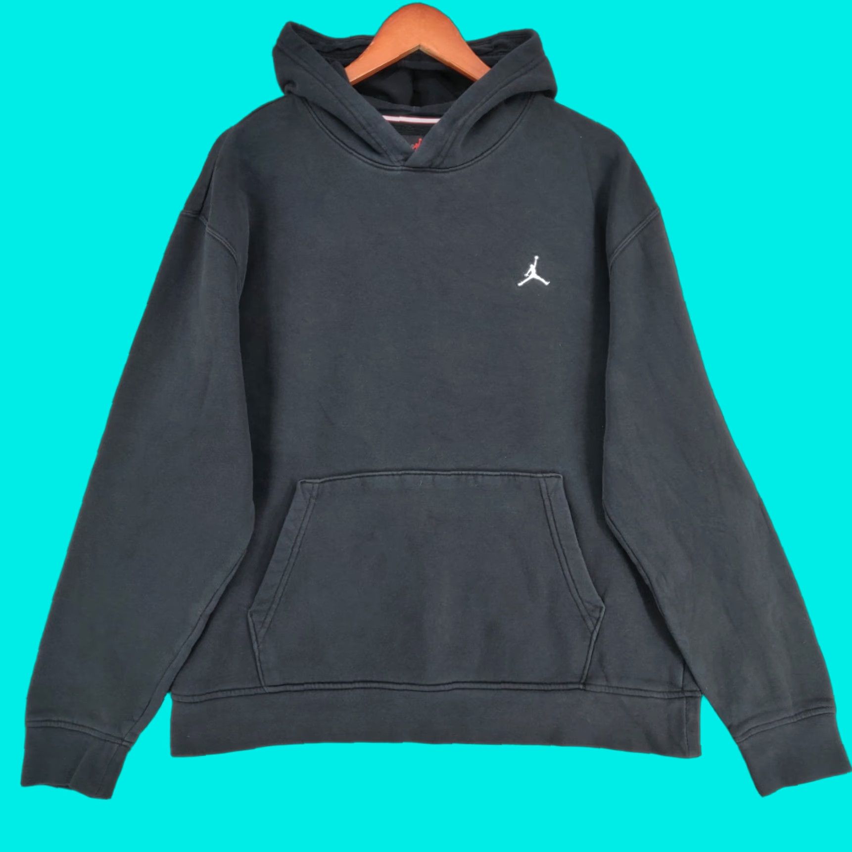 Nike Air Jordan Hoodie Mens L Black Pullover Fleece Logo 90s Classic Sports Outdoor Athletic