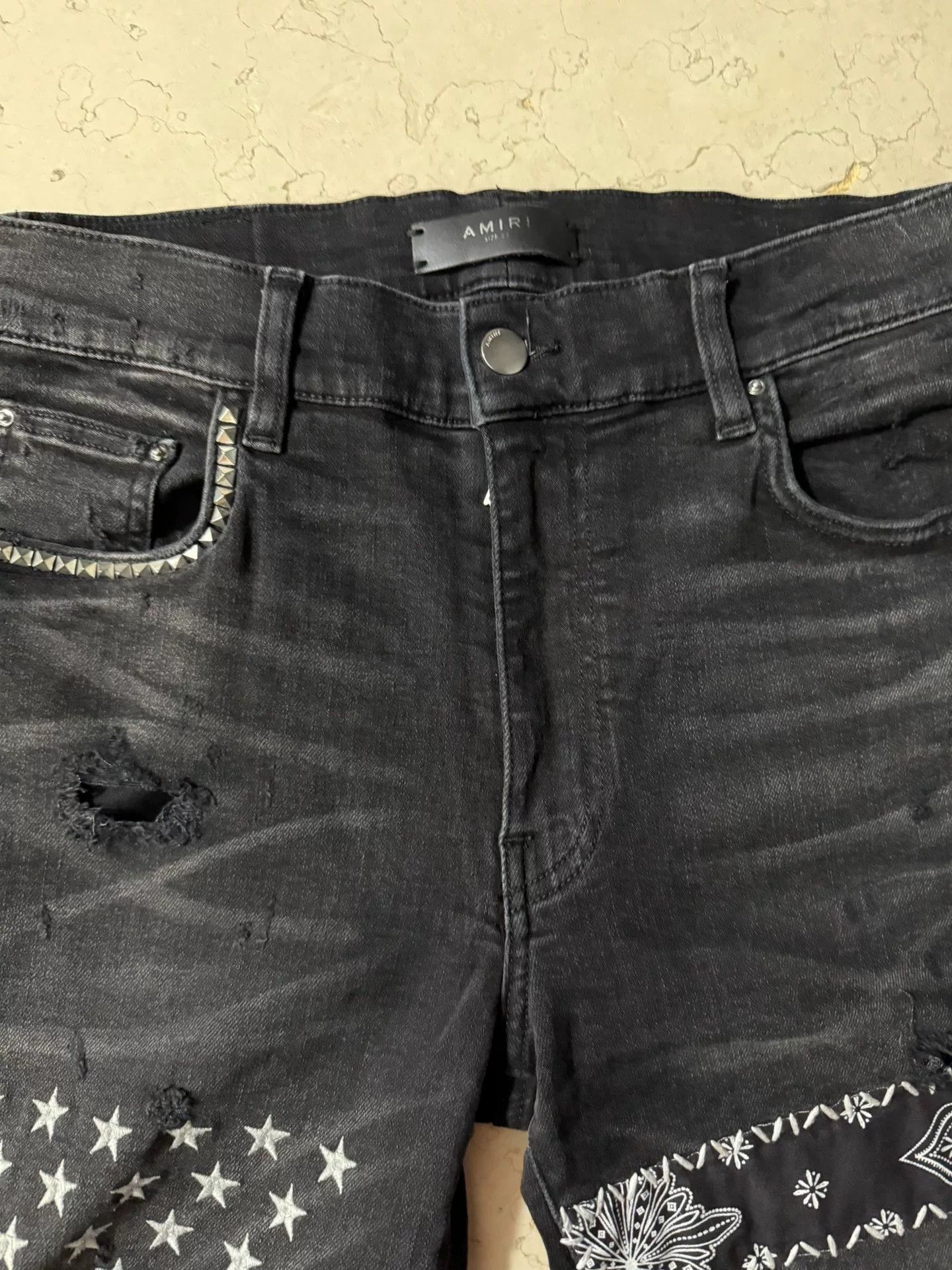 Amiri Amiri Black Patchwork Pattern Denim Pants Size US 33 - 4 Thumbnail