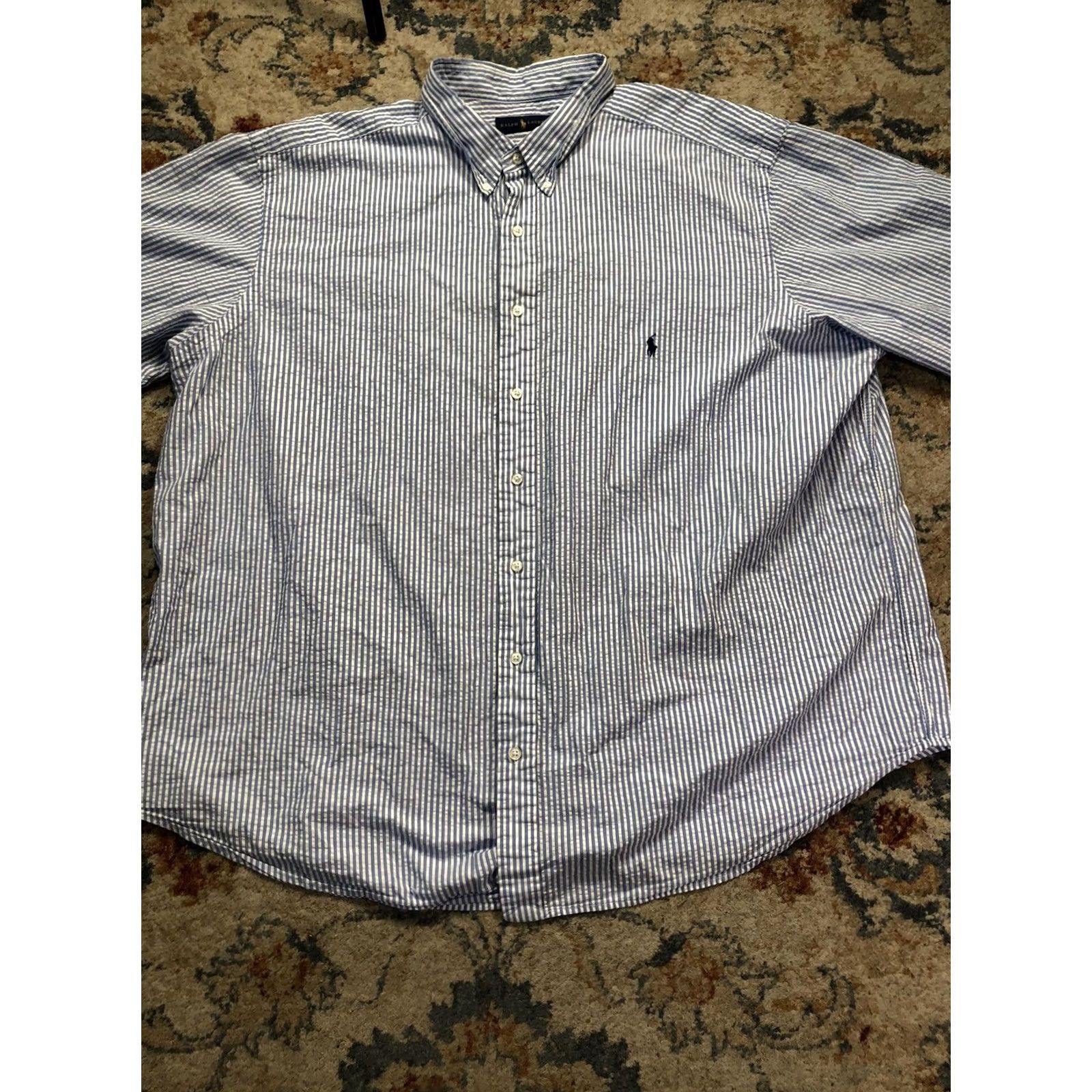 Ralph Lauren VINTAGE Ralph Lauren Shirt Mens Big 3X Blue Stripe Short Sleeve Button-Down Pony Logo Size US XXL / EU 58 / 5 - 5 Thumbnail