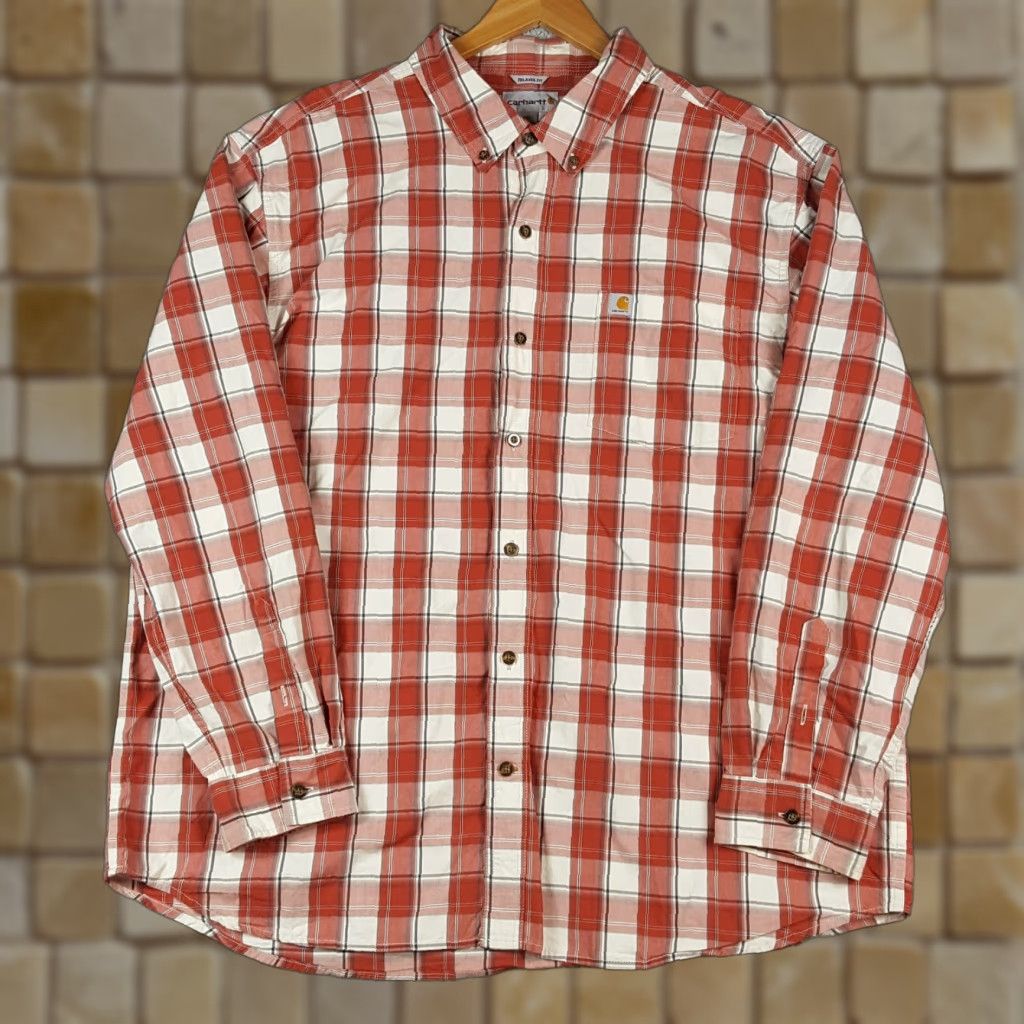 Carhartt VINTAGE Carhartt Orange Plaid Button-Down Shirt Men 2XL Relaxed Fit Workwear Casual Button-Up Size US XXL / EU 58 / 5 - 1 Thumbnail