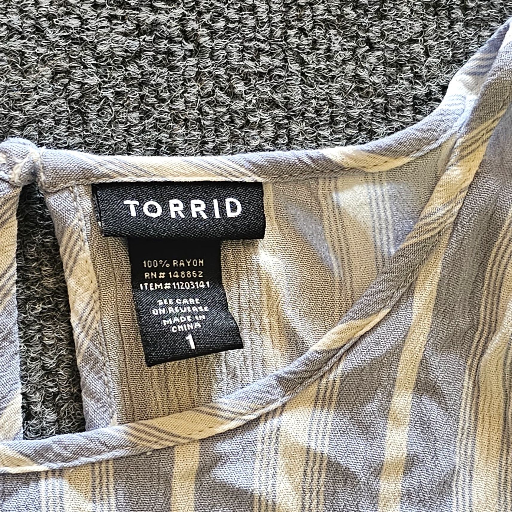Torrid Torrid Top Womens 1X Blue White Striped Crochet Trim 3/4 Sleeve Boho Casual Shirt Size XL / US 12-14 / IT 48-50 - 3 Thumbnail
