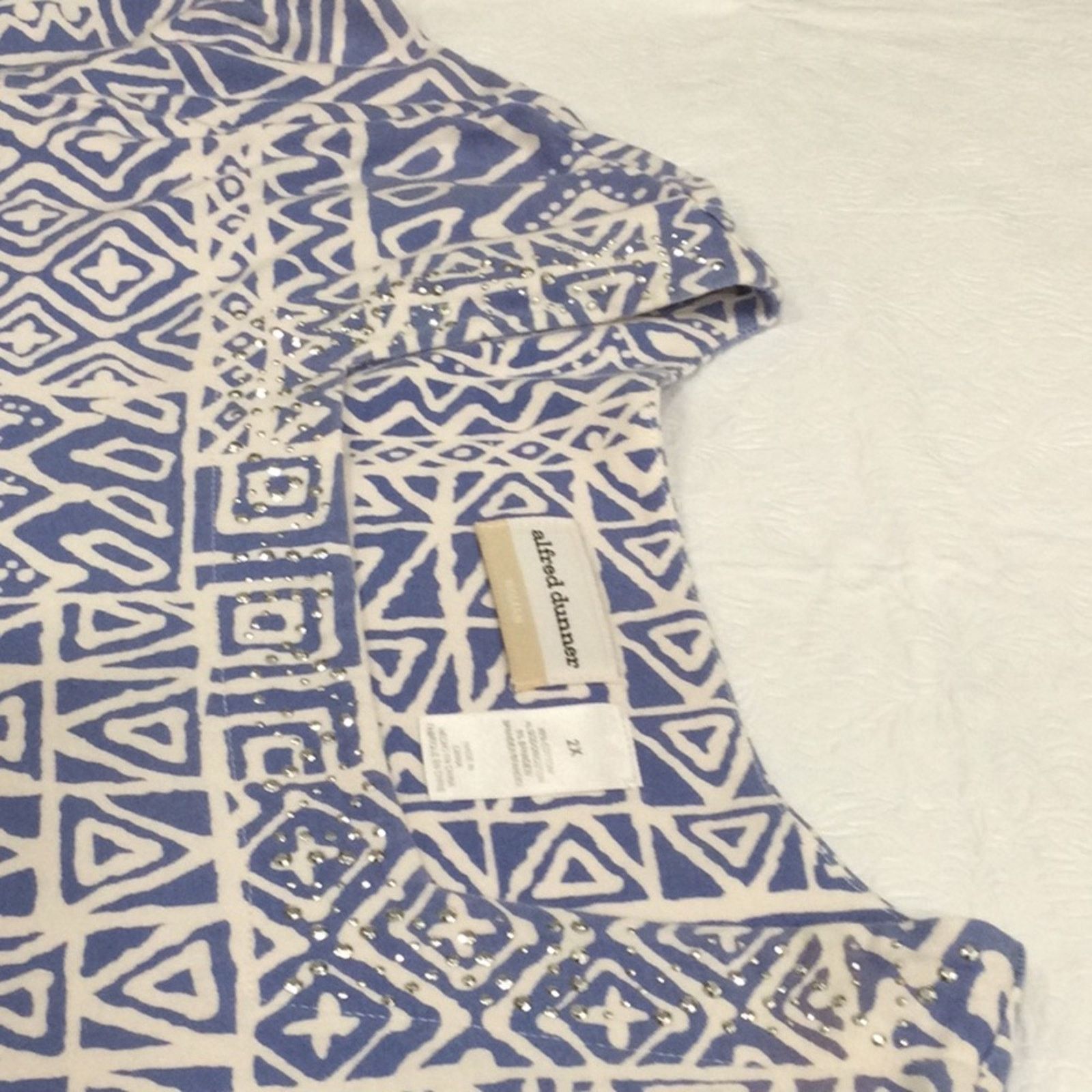 Other Alfred Dunner Blue/White Studded Geometric Print Top 2X Size XXL / US 16-18 / IT 52-54 - 15 Thumbnail