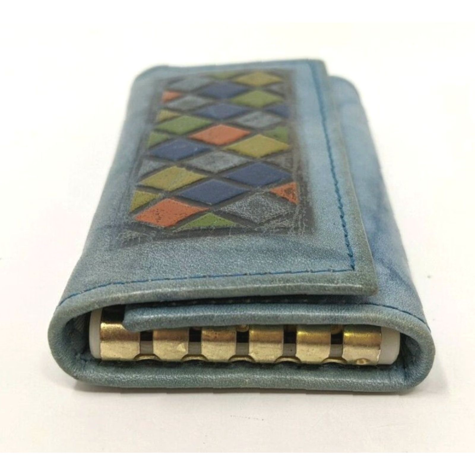 Vintage VTG Amity Key Case Holder Shirt Men Blue Cowhide Leather Diamond Pattern J21 Size ONE SIZE - 5 Thumbnail
