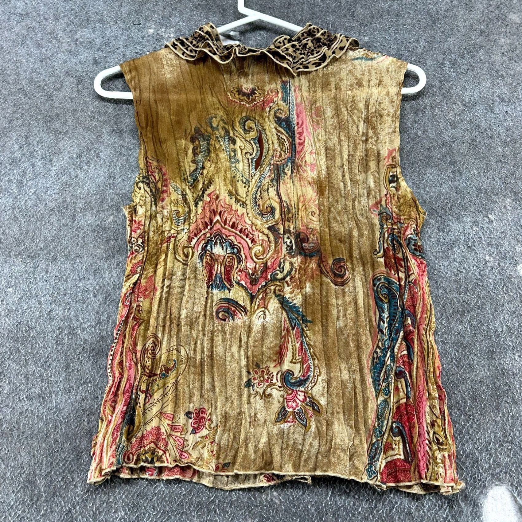 Vintage VINTAGE Jaipur Tank Top Womens S Brown Ruffle Floral Paisley Print 90s Flower Satin Cotton Polyester Silk Cap Sleeveless Size S / US 4 / IT 40 - 4 Thumbnail