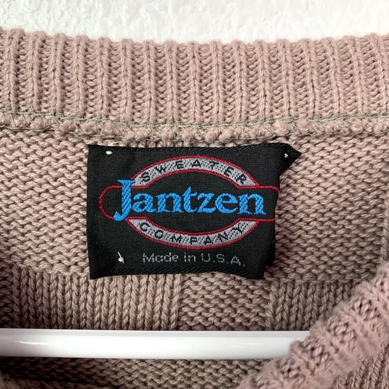 Jantzen Jantzen Men's Vintage Sweater Tan Crewneck Cotton Blend Textured Knit Grandpa 1990s Size US L / EU 52-54 / 3 - 3 Thumbnail