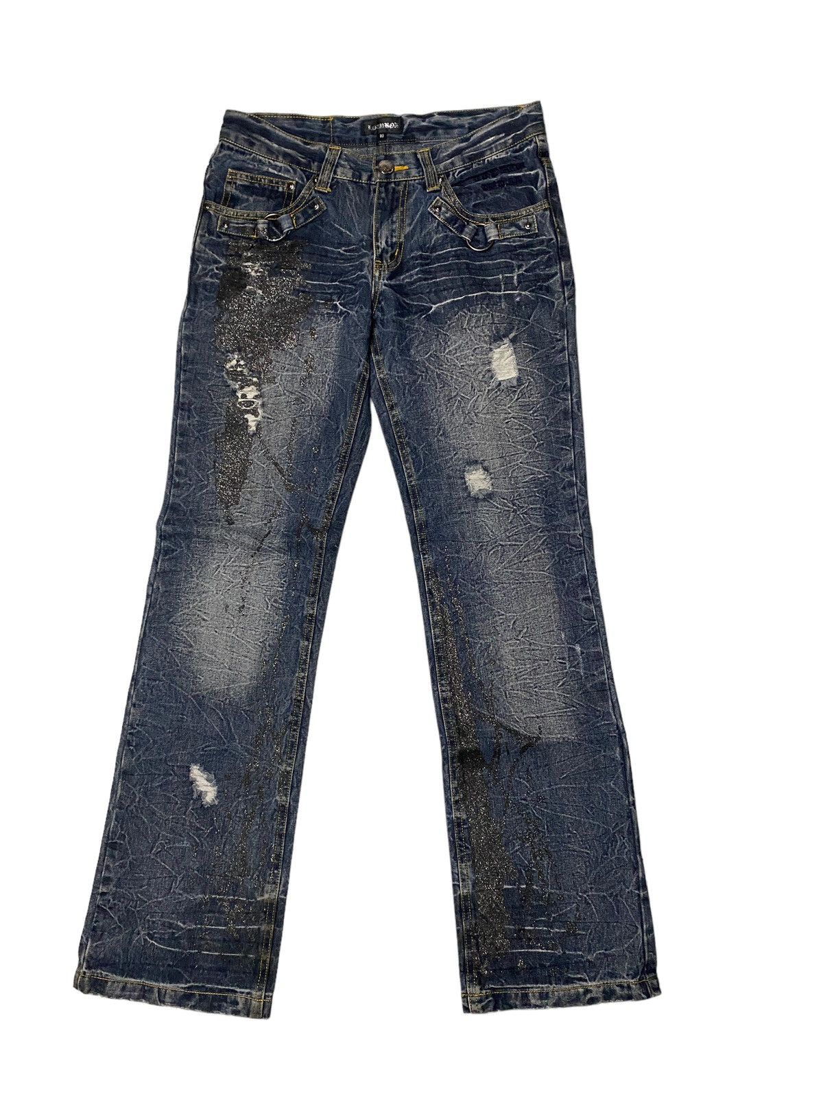 If Six Was Nine Lowbox Buckle Glitter Flared Seawash Jeans Size US 30 / EU 46 - 2 Thumbnail
