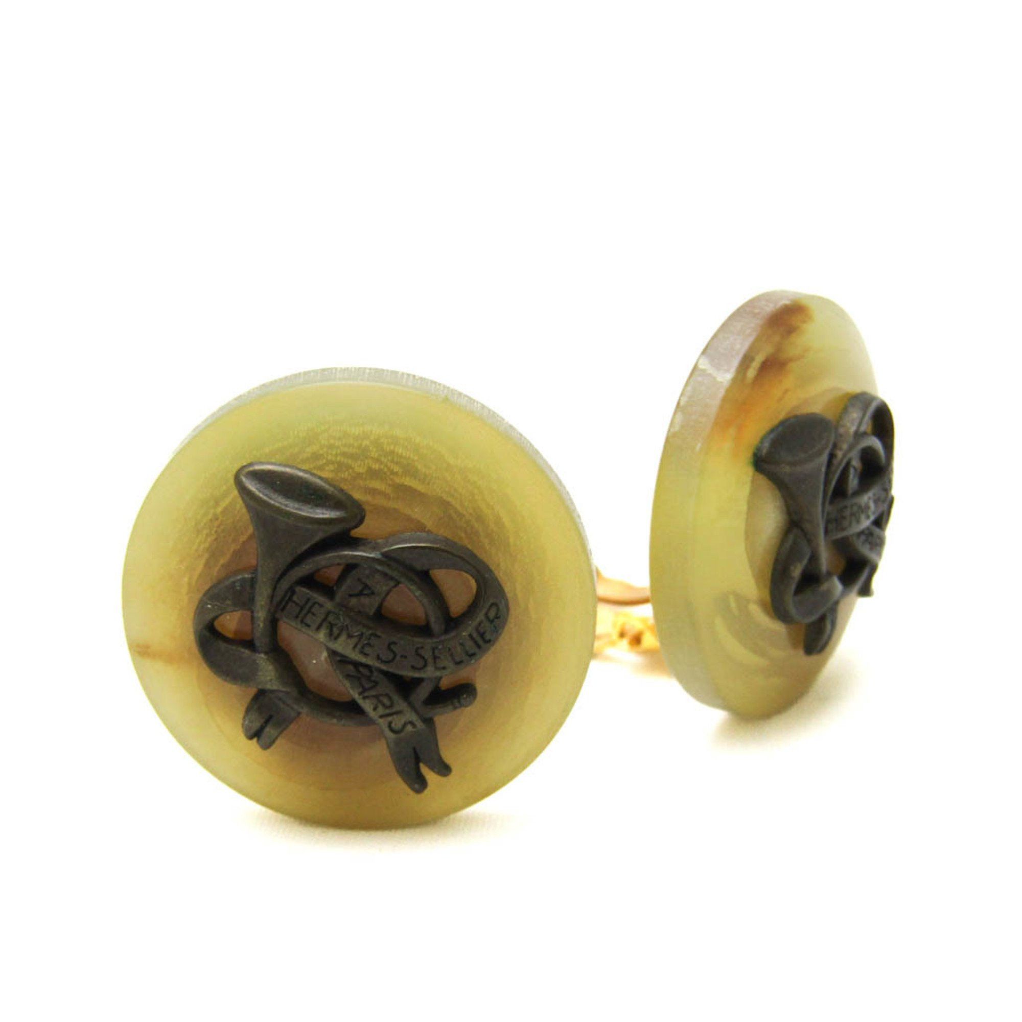 image of Hermes Horn Buffalo Horn,metal Clip Earrings Beige,gold, Women's
