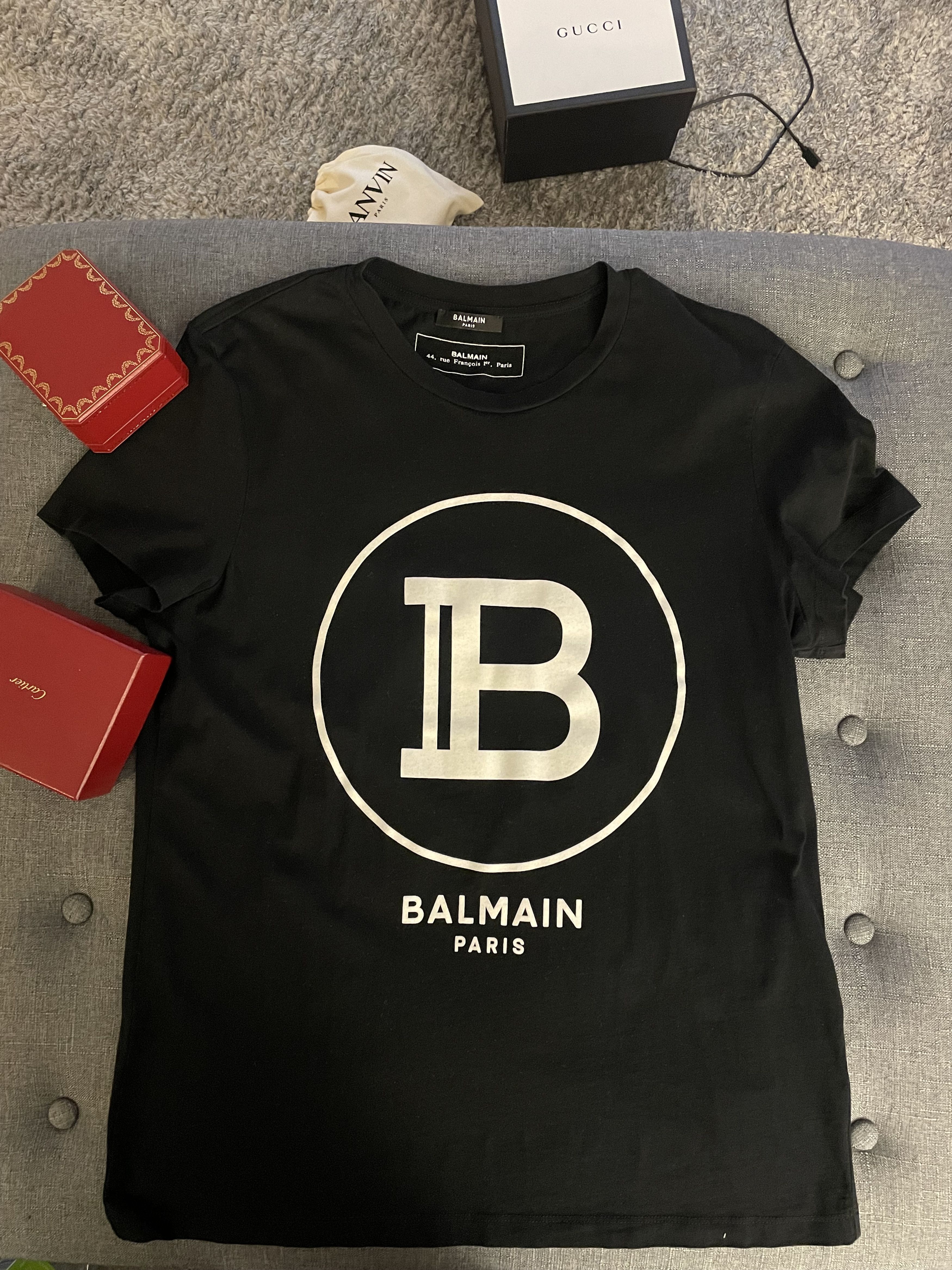 Balmain Flocked-monogram cotton jersey T-shirt Size US M / EU 48-50 / 2 - 1 Thumbnail