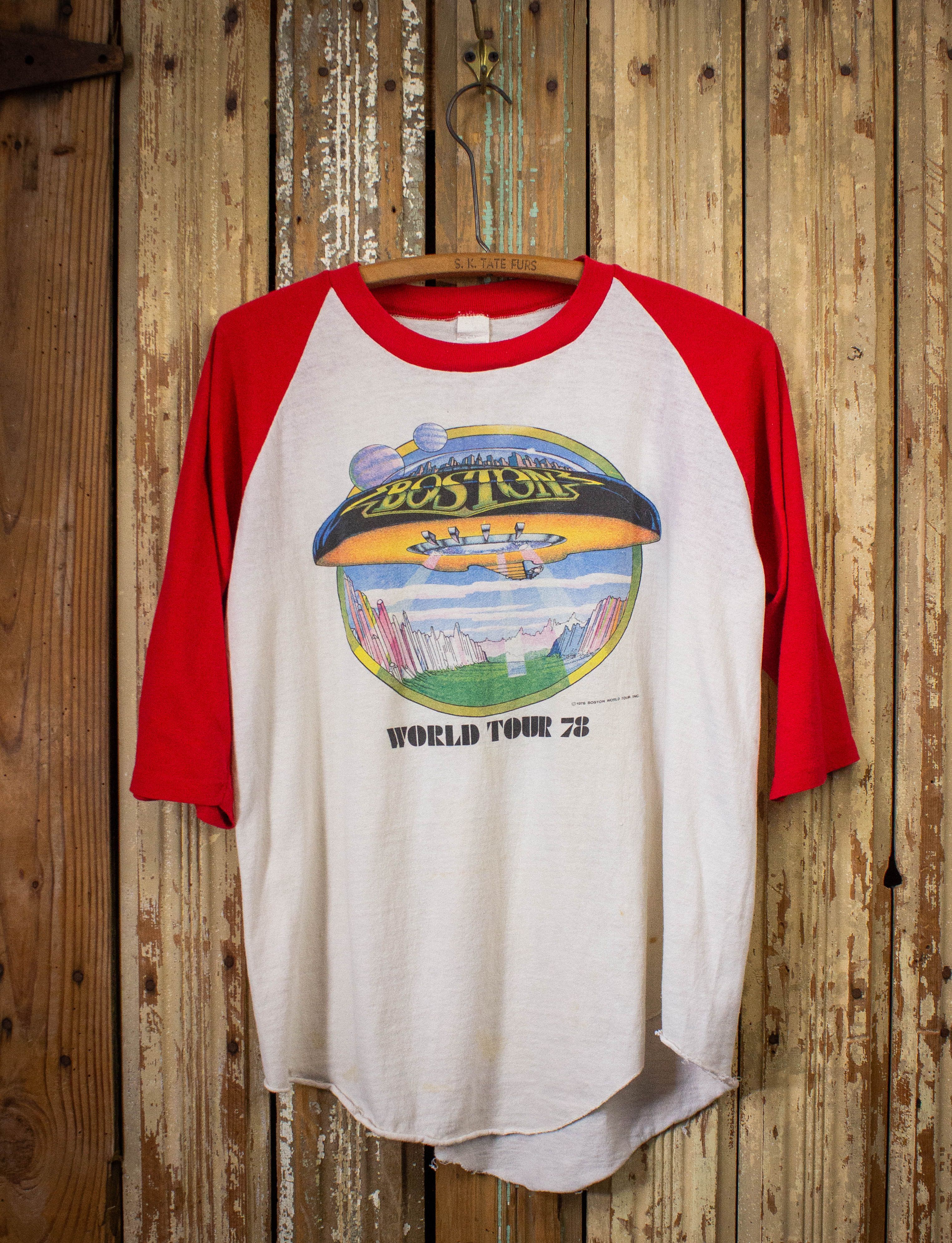 image of Band Tees x Vintage Boston World Tour 1978 Raglan Jersey T Shirt Large in Red, Men's