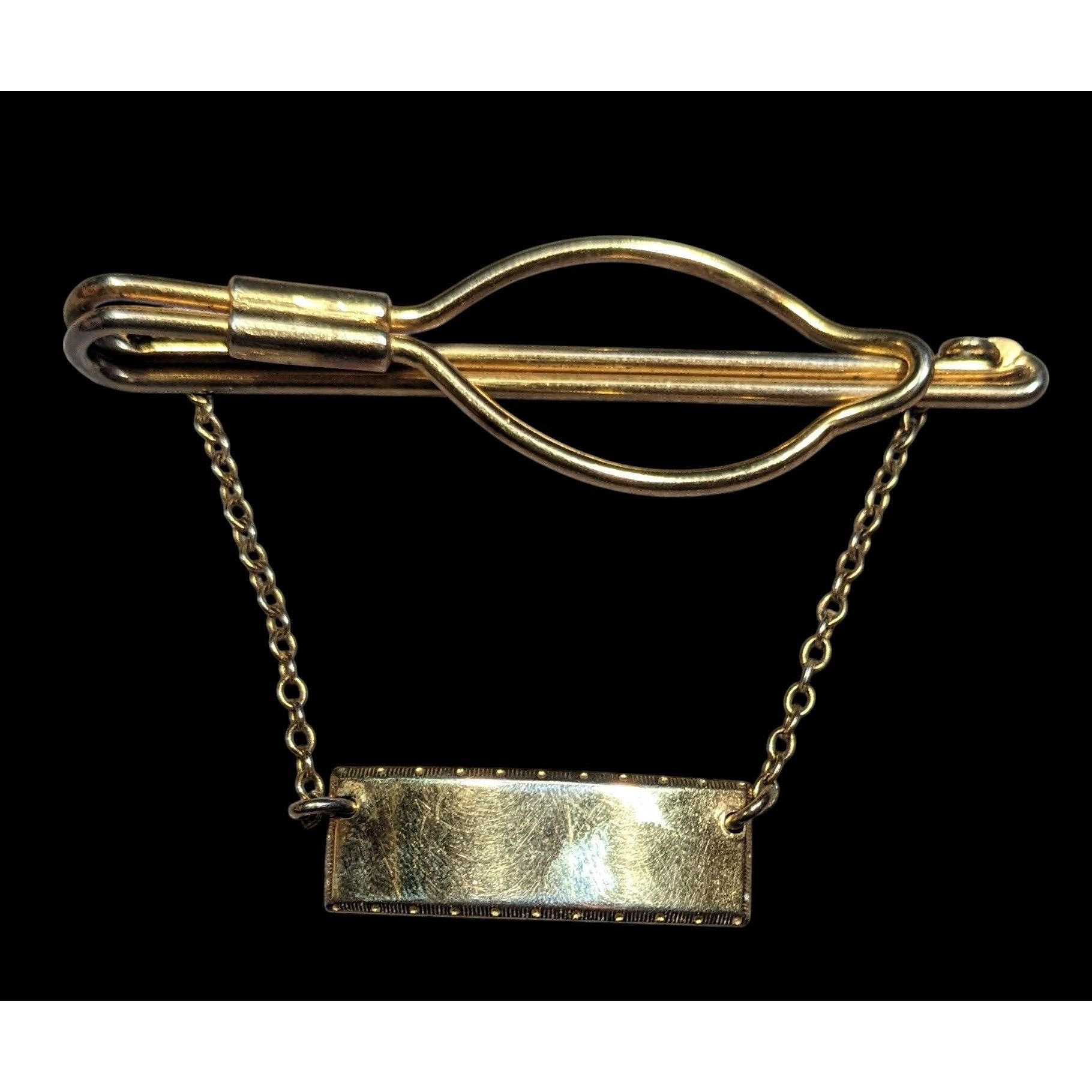 Other Vintage Nickel Silver Gold Tone Tie Bar And Chain Size ONE SIZE - 2 Thumbnail