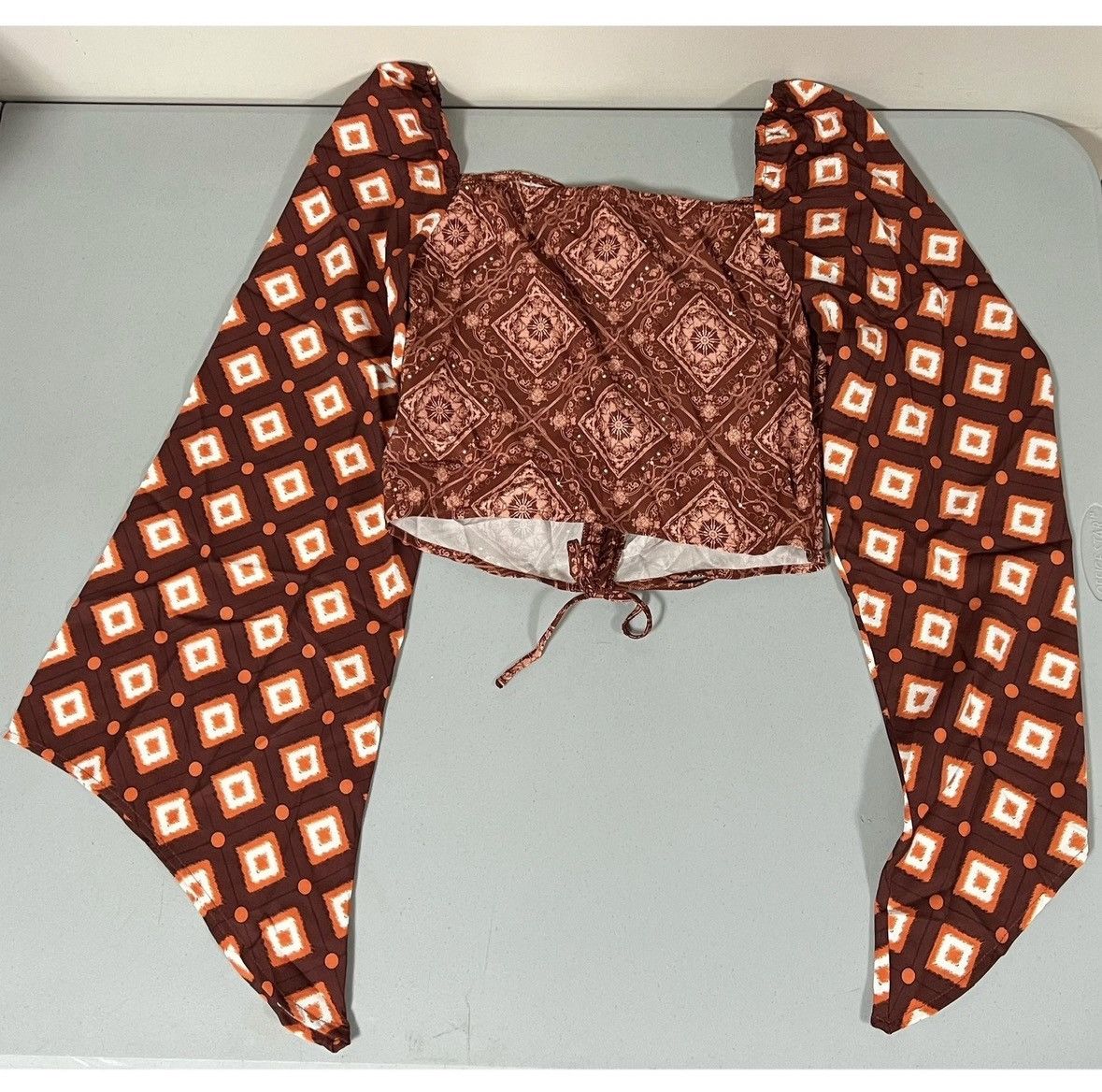 Vintage Brown Geometric Boho Long Sleeve Shirt Top Blouse Size S 🤎🧡✨ Size S / US 4 / IT 40 - 3 Thumbnail