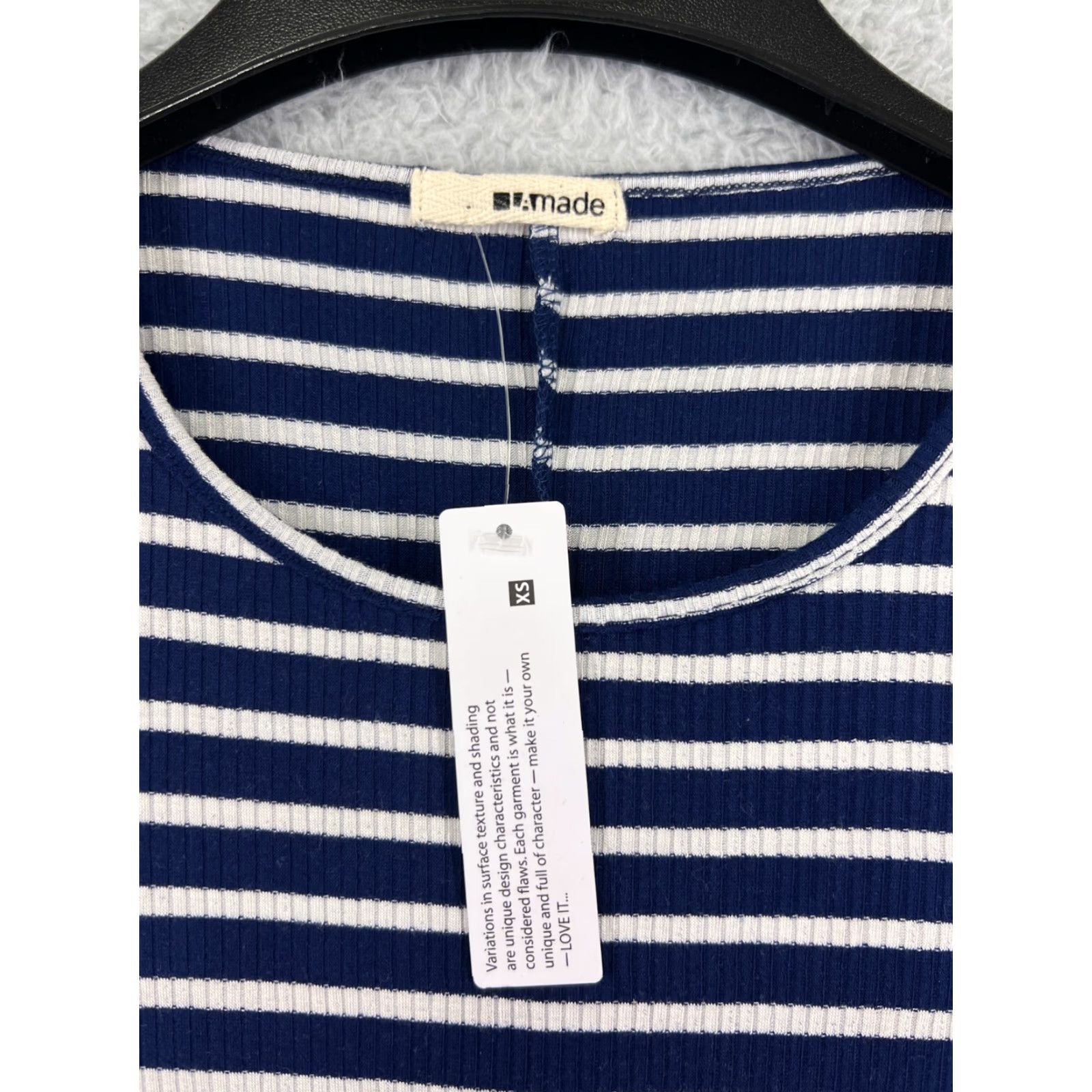 Vintage LA made Dress Womens XS White/Blue Striped Long Sleeve Polyester Knit Mini Dress Size XS / US 0-2 / IT 36-38 - 6 Thumbnail