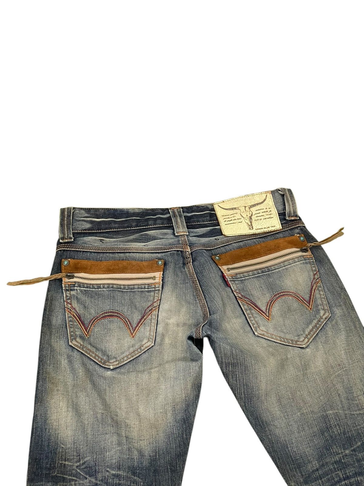 Edwin Flare Jeans Edwin Japan Faded Distress Boot Cut 7🟦 Size US 31 - 18 Thumbnail