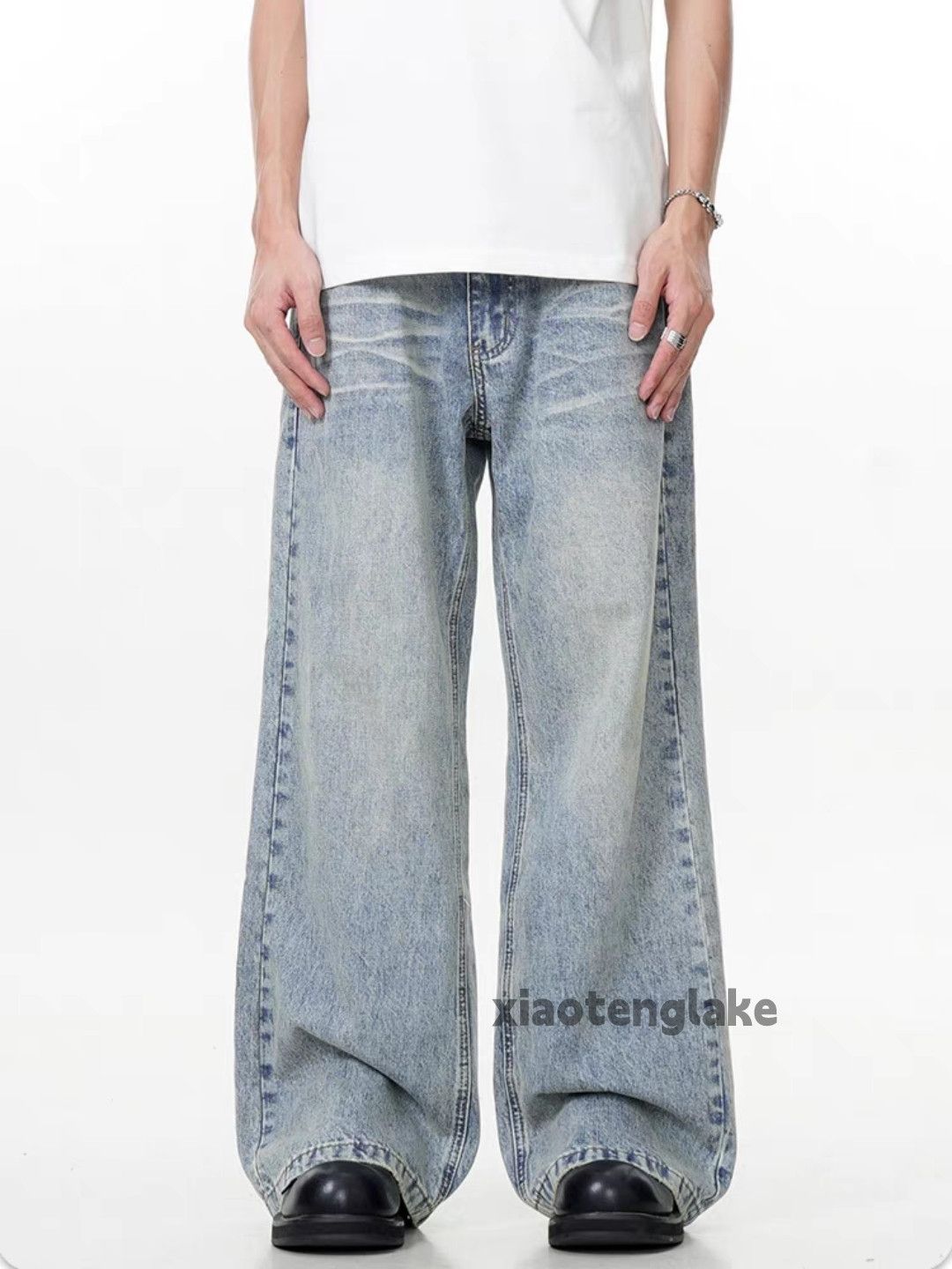 Jean × Vintage Unisex washed faded double waist loose hiphop jeans Size US 32 / EU 48 - 3 Thumbnail