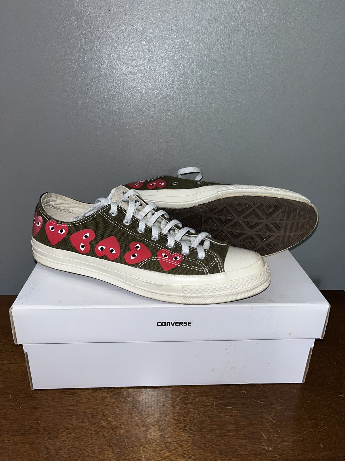 Comme des Garcons × Converse Converse X Comme De Garçons PLAY “Multi Heart” Men’s - KHAKI Size US 11 / EU 44 - 11 Thumbnail