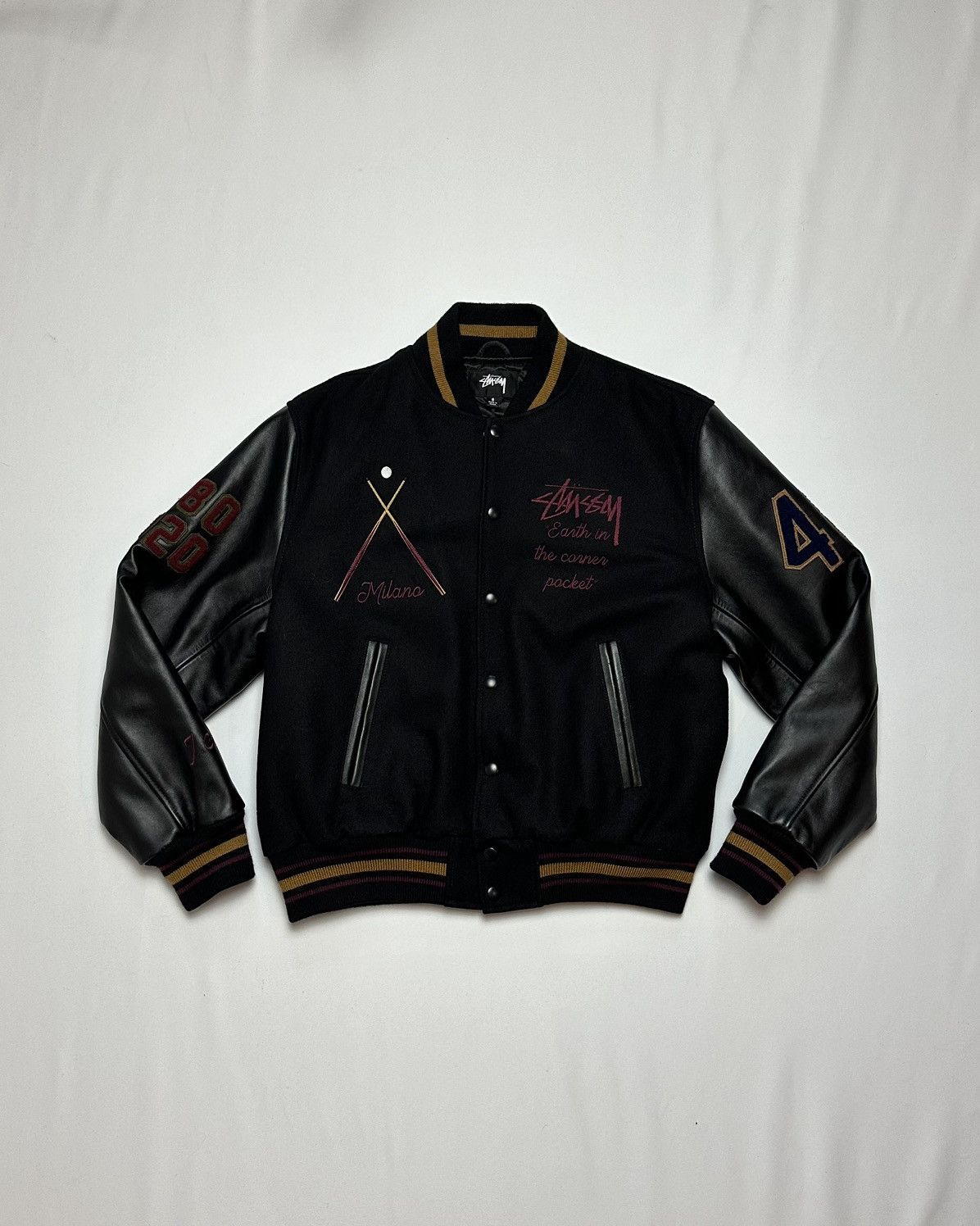 image of Stussy International Tribe 40Th Anniversary Varsity Jacket in Black, Men's (Size Small)