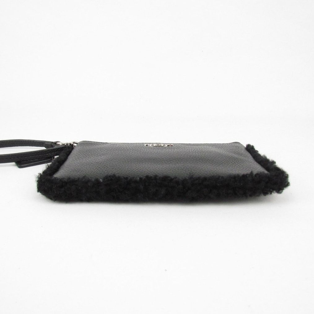 Coach Coach Black Pebbled Leather Wristlet with Shearling Trim Size ONE SIZE - 6 Thumbnail