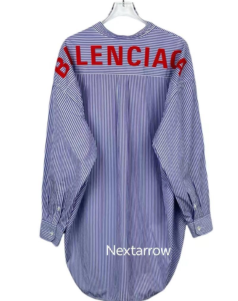 Balenciaga Balenciaga logo letter printed blue and white striped cott Size 36R - 2 Thumbnail