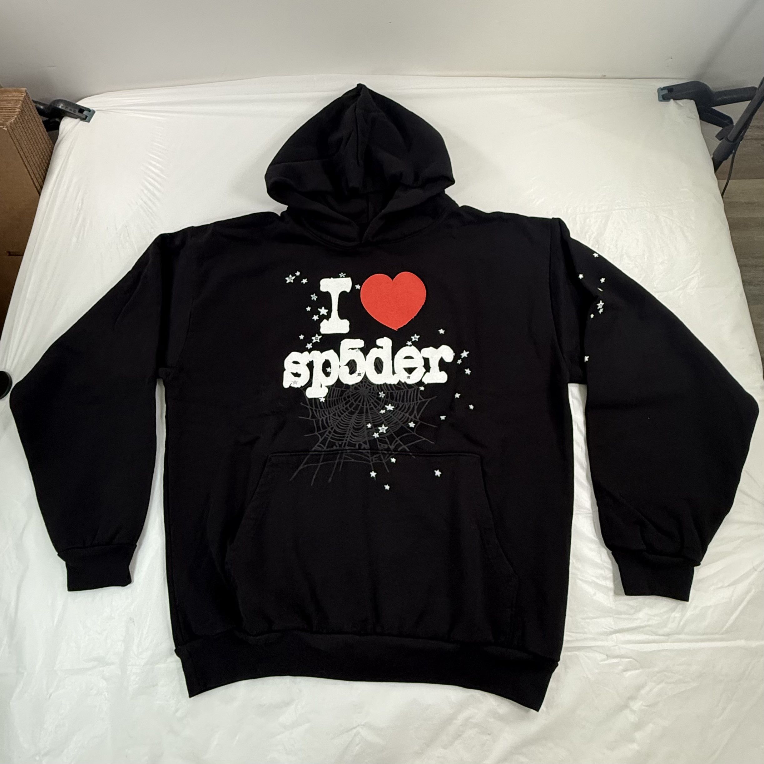 I love spider ブラック パーカー Sp5der Spider worldwide I love spider hoodie large | Grailed