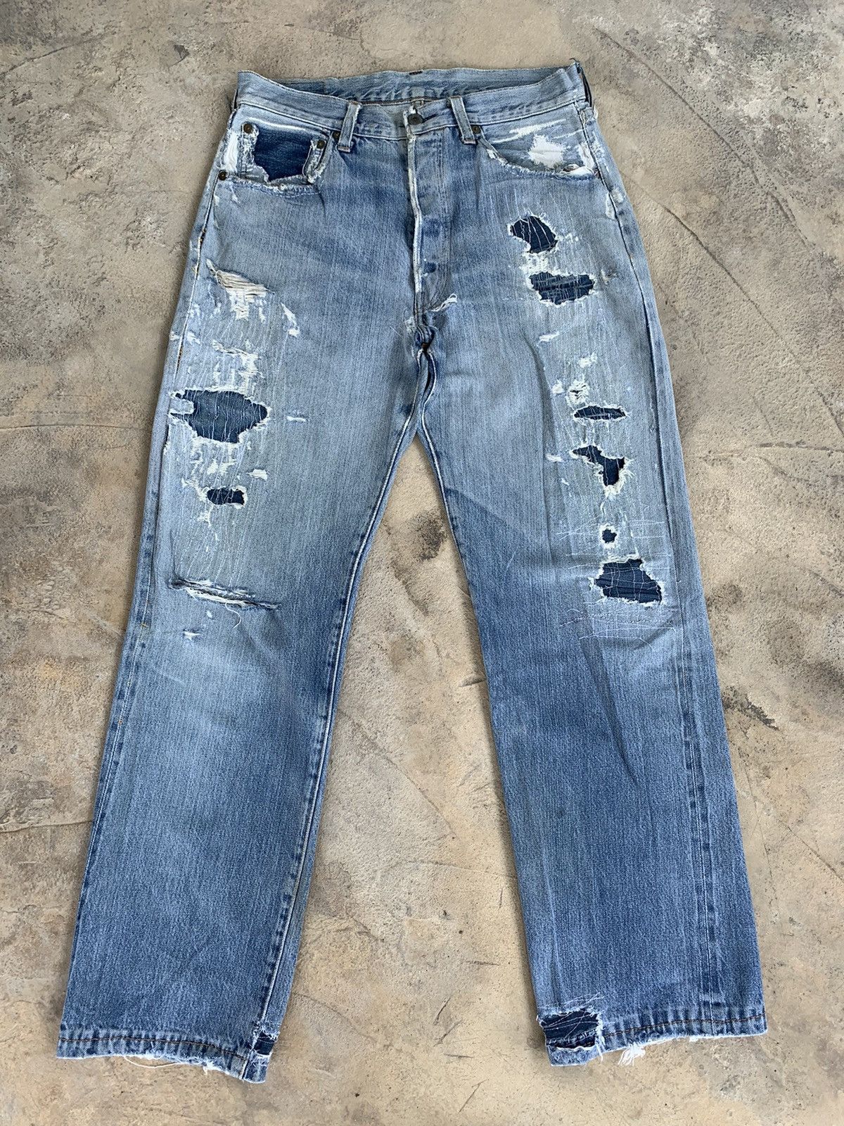 image of Vintage Levis 501Xx 555 Big E Selvedge Distressed Denim in Blue, Men's (Size 30)