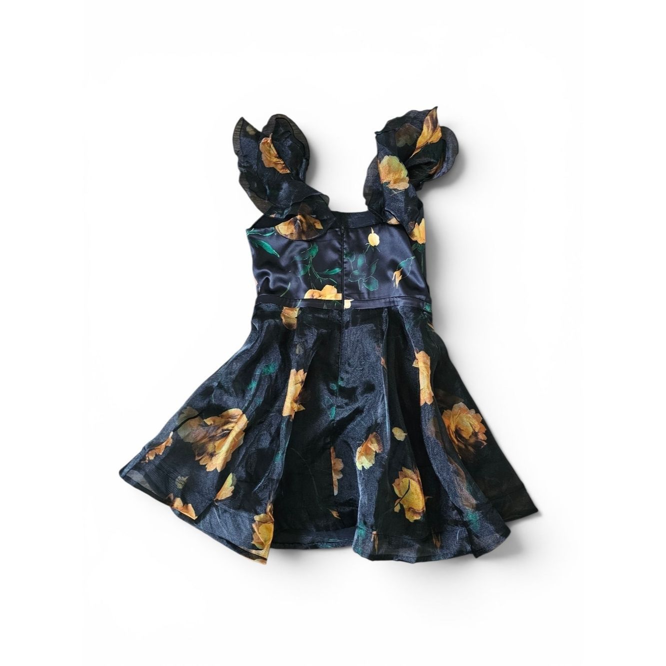 Other Weraberto Black Floral Organza Party Dress Ruffle Sleeve Fi Size XL / US 12-14 / IT 48-50 - 5 Thumbnail