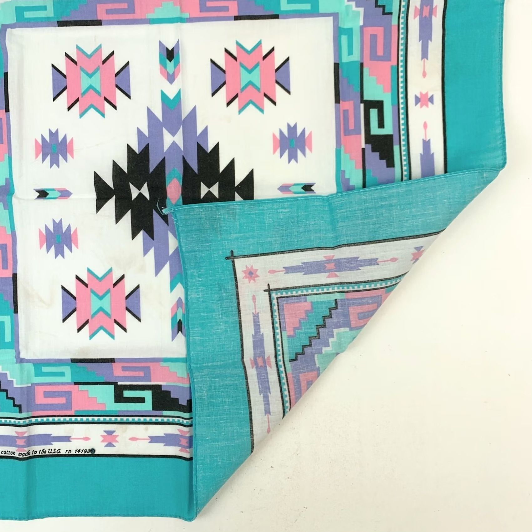 Vintage VINTAGE Springs Bandana Unisex 21.5" x 21.5" Blue Southwestern USA 50% Polyester 50% Cotton Size ONE SIZE - 7 Thumbnail