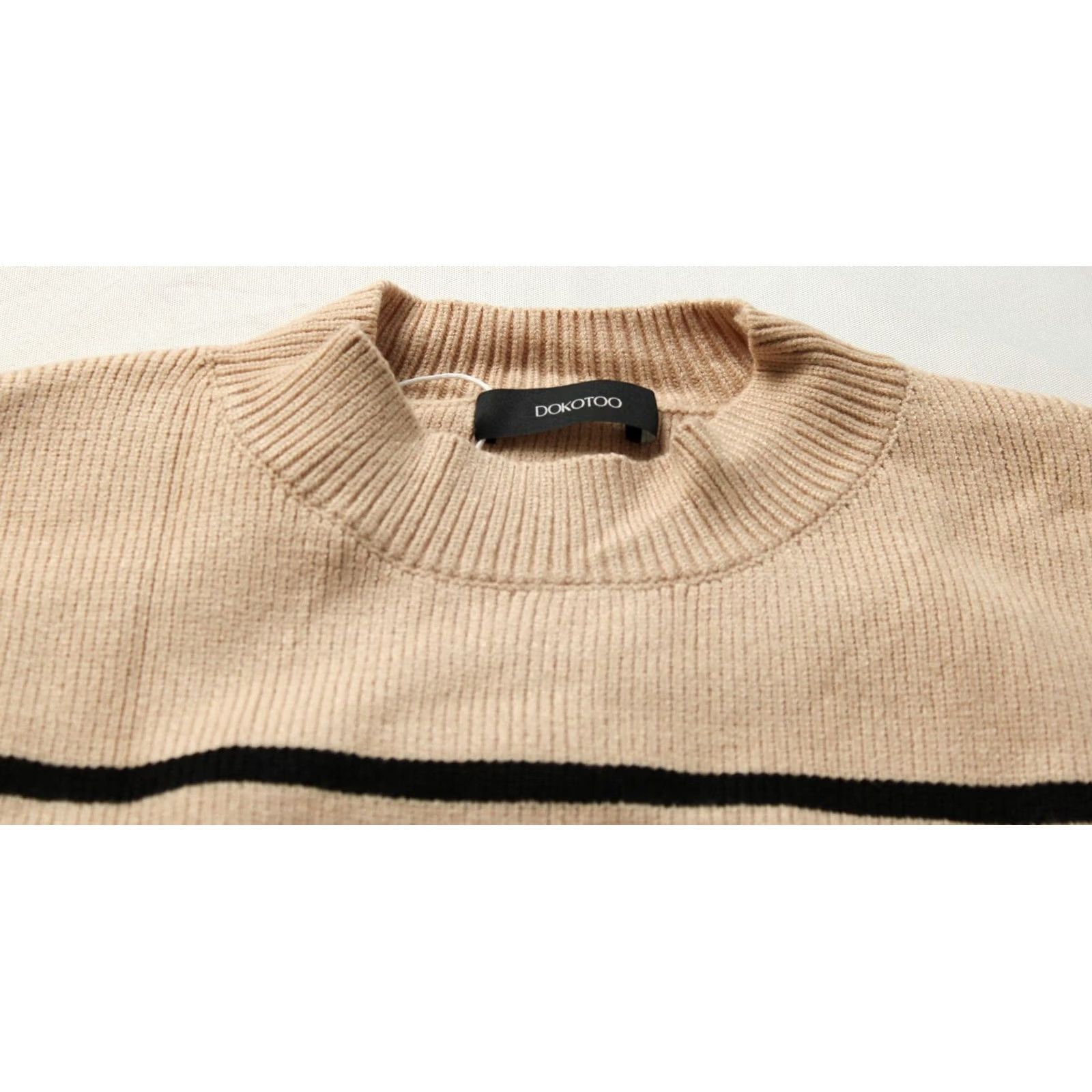 Vintage Dokotoo Women's Basic Soft Pullover Striped Sweater Beige Size XL NWT Size XL / US 12-14 / IT 48-50 - 2 Thumbnail