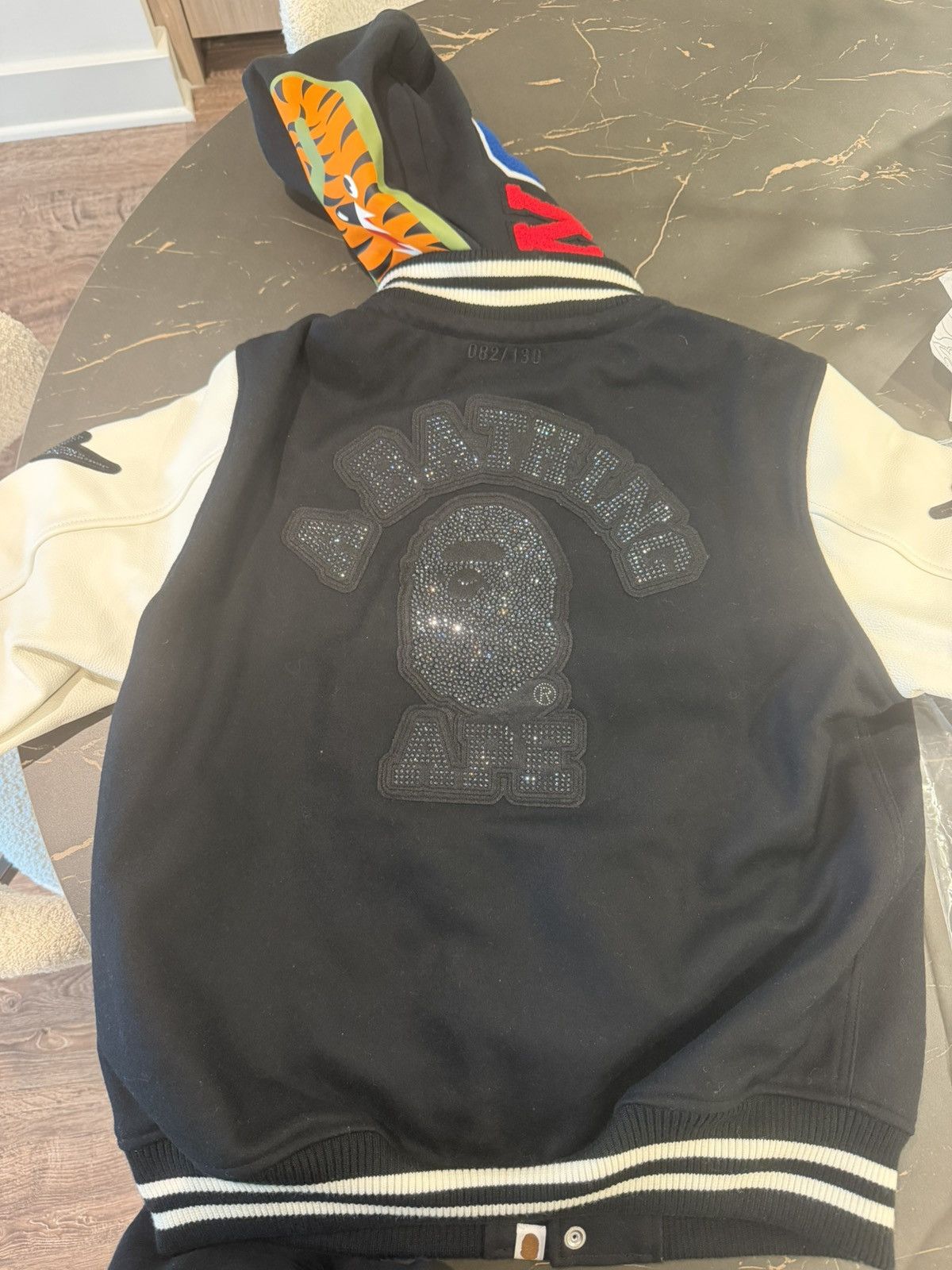 Bape × Swarovski BAPE x Swarovski Shark Hooded Varsity Jacket Size US L / EU 52-54 / 3 - 4 Thumbnail
