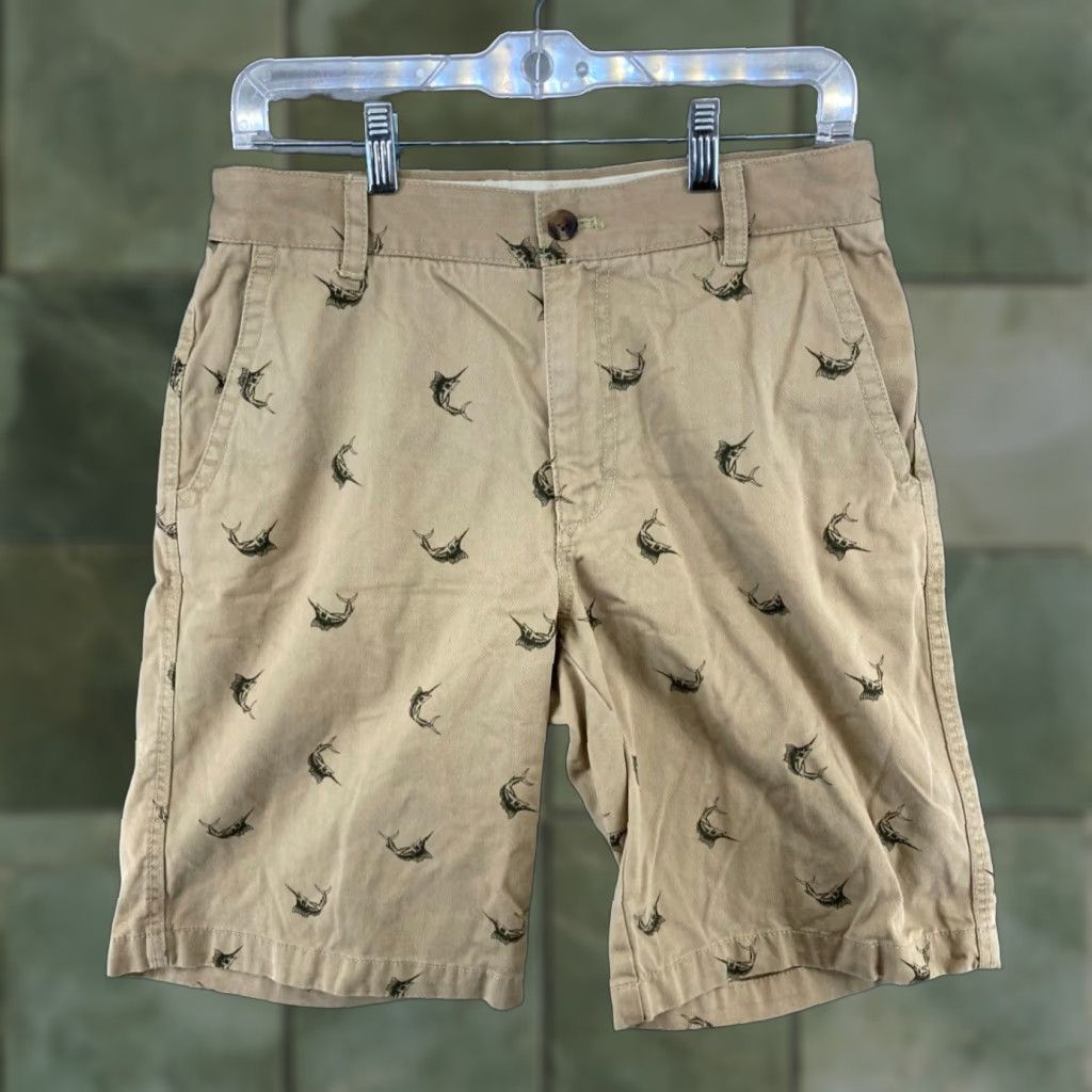Izod IZOD Mens Shorts 30 Khaki Marlin Print All Over Preppy Outdoor - Beige Cotton Chino Short Adult Regular 30 Men's Size US 30 / EU 46 - 1 Thumbnail