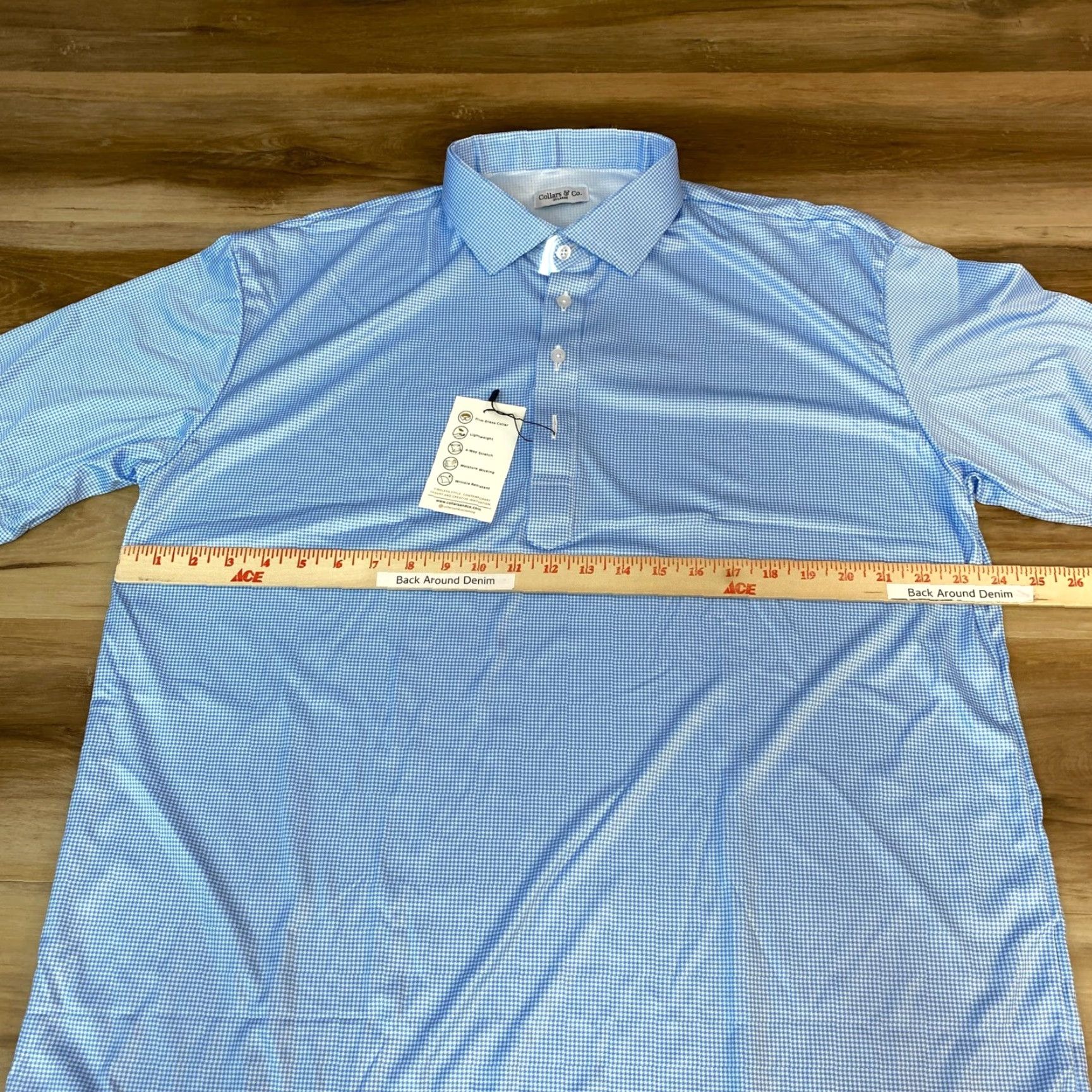 CO Collars & Co Polo Shirt Mens 2XL Blue Gingham Short Sleeve Button Down Collar Golf Casual Activewear Size 48R - 7 Thumbnail