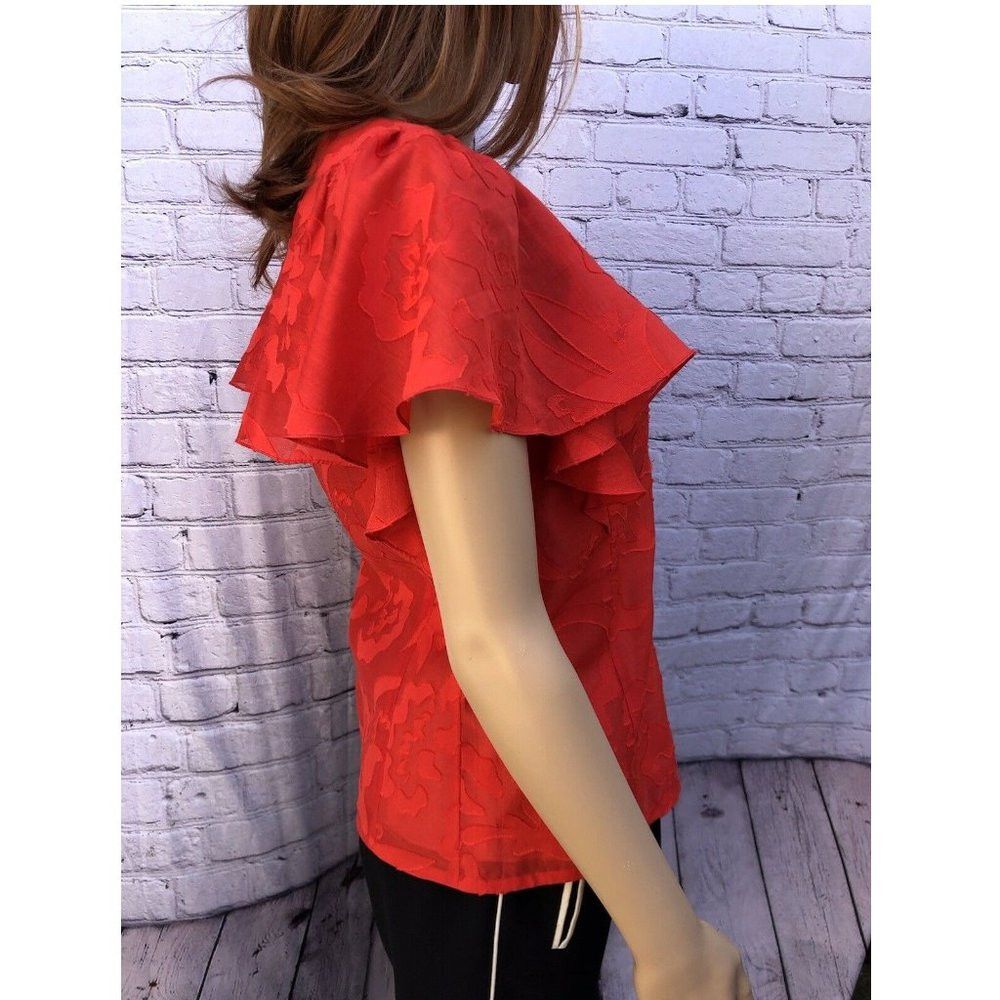 Other New Red Cotton Designer Sample Sale Floral Blouse With Flar Size S / US 4 / IT 40 - 5 Thumbnail