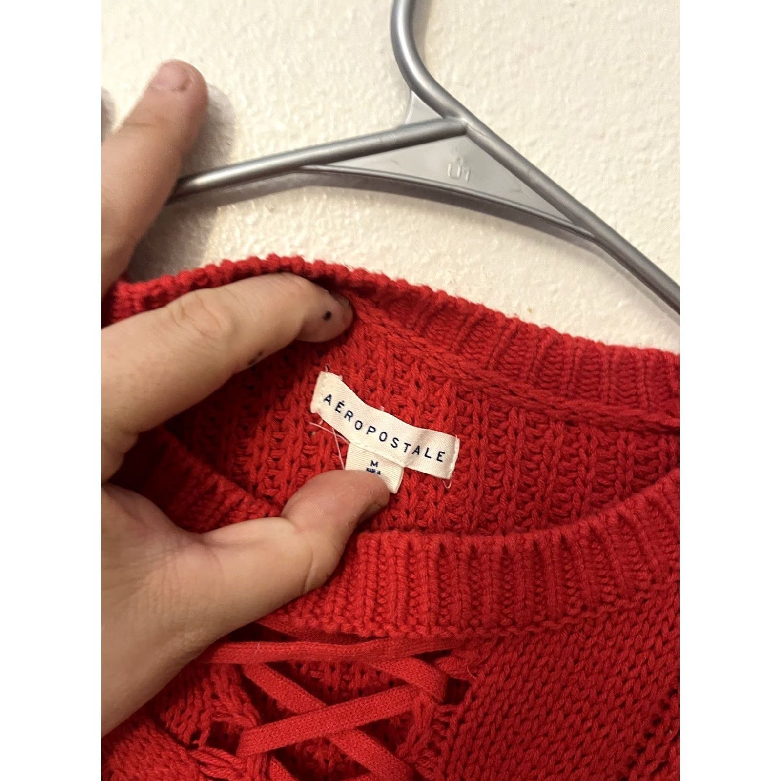 Aeropostale Aeropostale Sweater Womens Medium Red Cotton Cold Shoulder Raglan Sleeve Winter Size M / US 6-8 / IT 42-44 - 3 Thumbnail