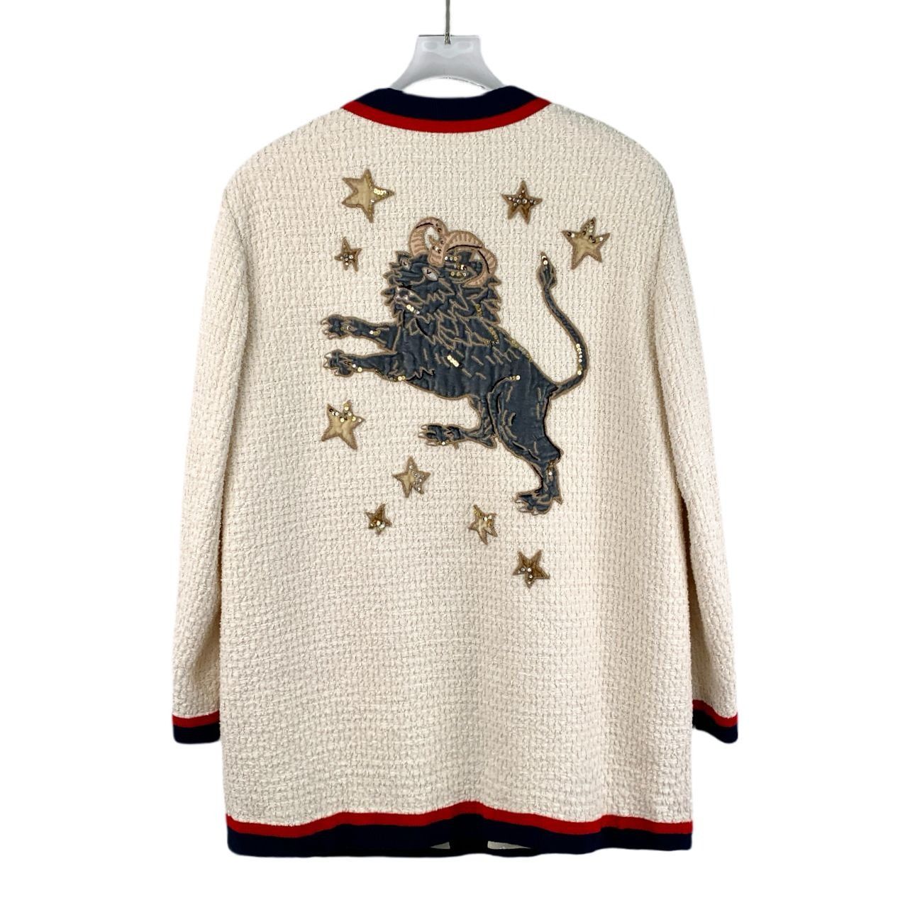 Gucci Gucci Beige Cotton Tweed Cardigan Jacket W/Sequined Lion App Size M / US 6-8 / IT 42-44 - 7 Thumbnail