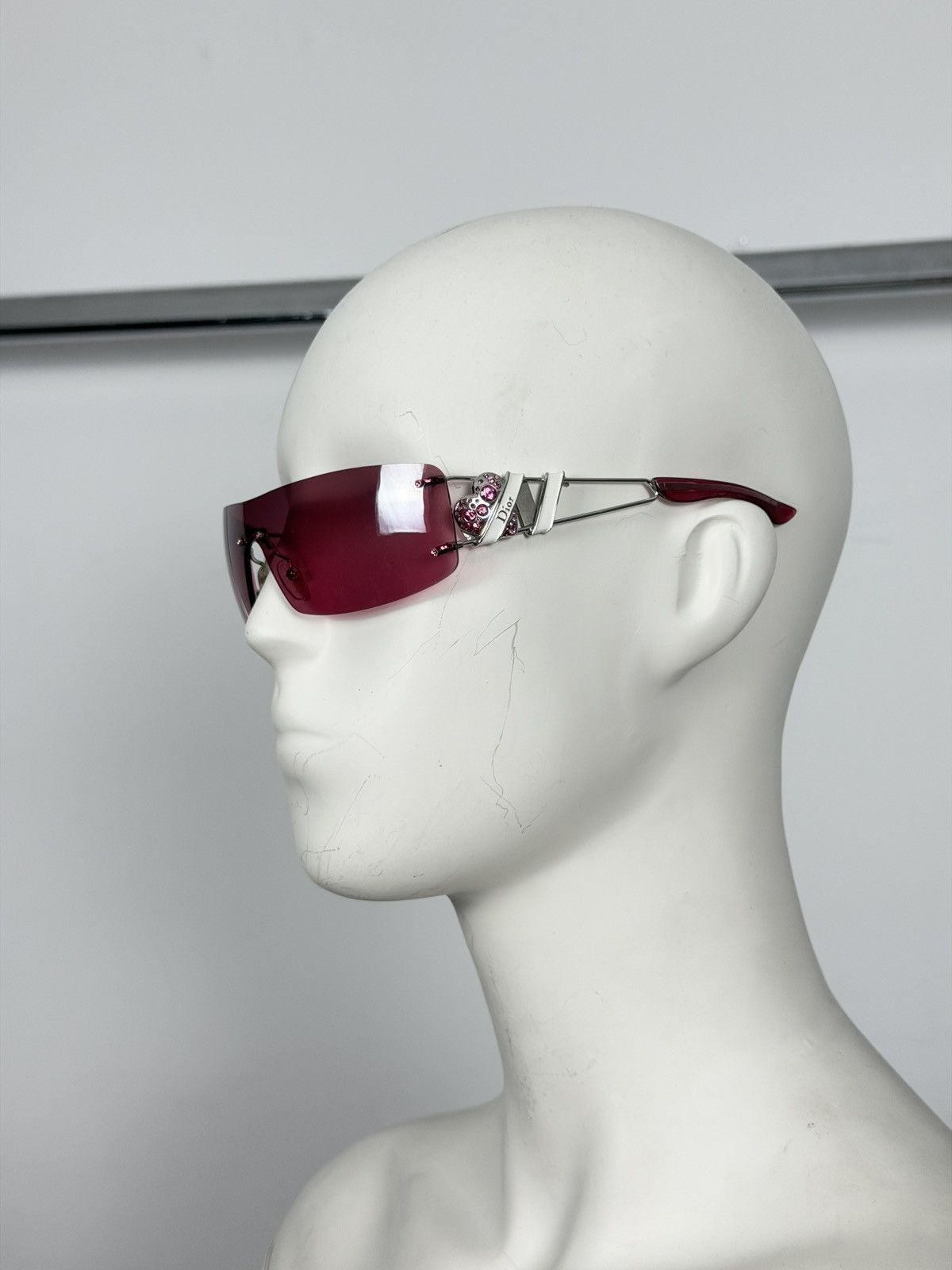 Dior Dior 2000’s Heart Core Rhinestone Ski Shield Logo Sunglasses Size ONE SIZE - 4 Thumbnail