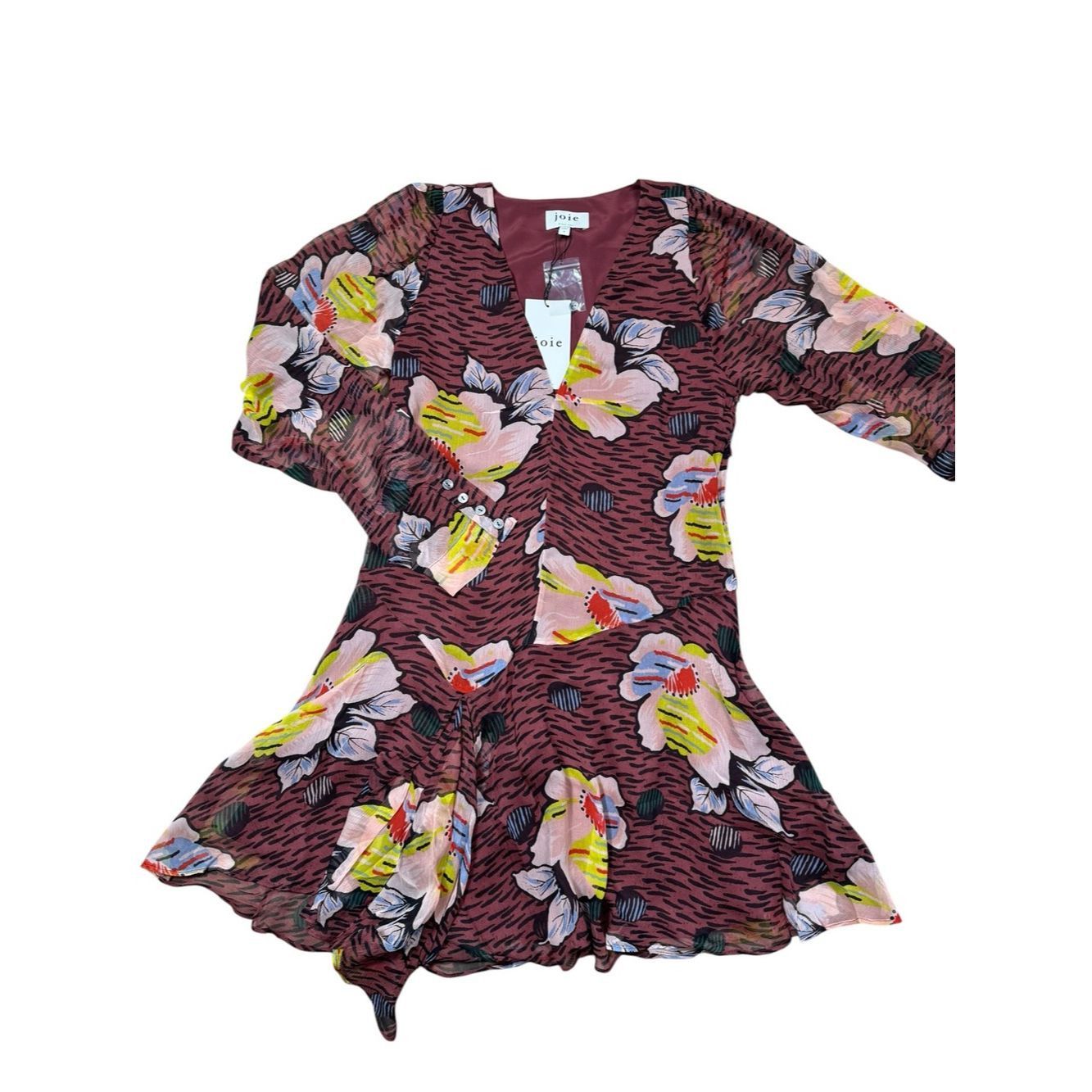 Joie NWT New $428 Joie Odilia Mini Silk Long Sleeve Dress In Oxb Size XS / US 0-2 / IT 36-38 - 3 Thumbnail